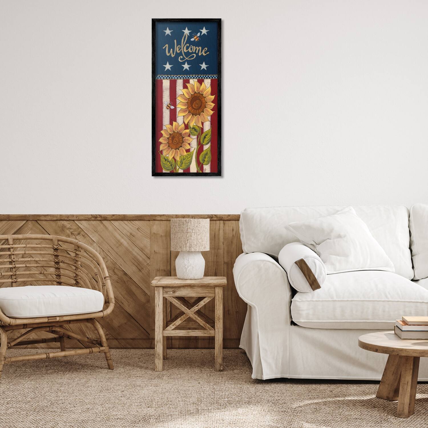Stupell Industries Americana Welcome Country Sunflowers Framed Giclee Art