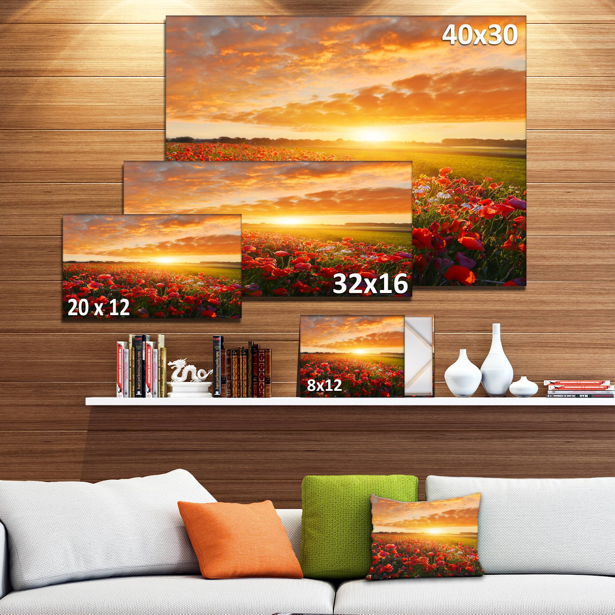Designart - Beautiful Poppy Field at Sunset