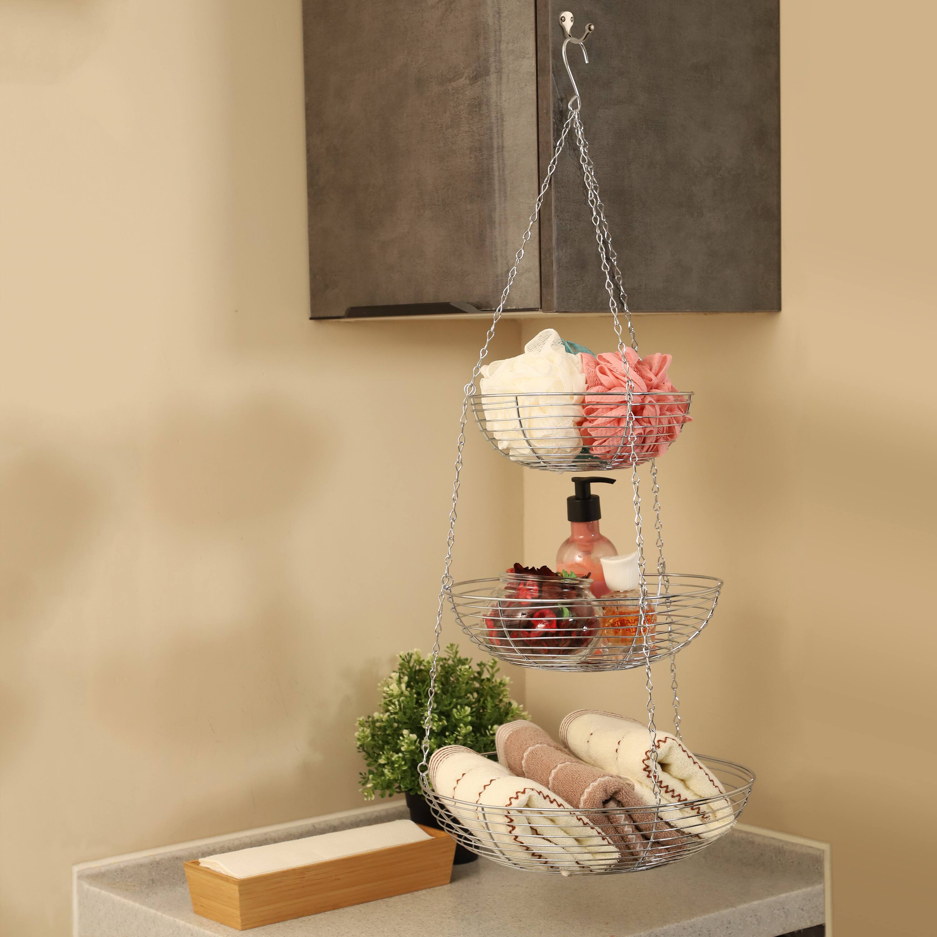 6 Pack: 12" Silver & Chrome 3-Tier Hanging Metal Basket
