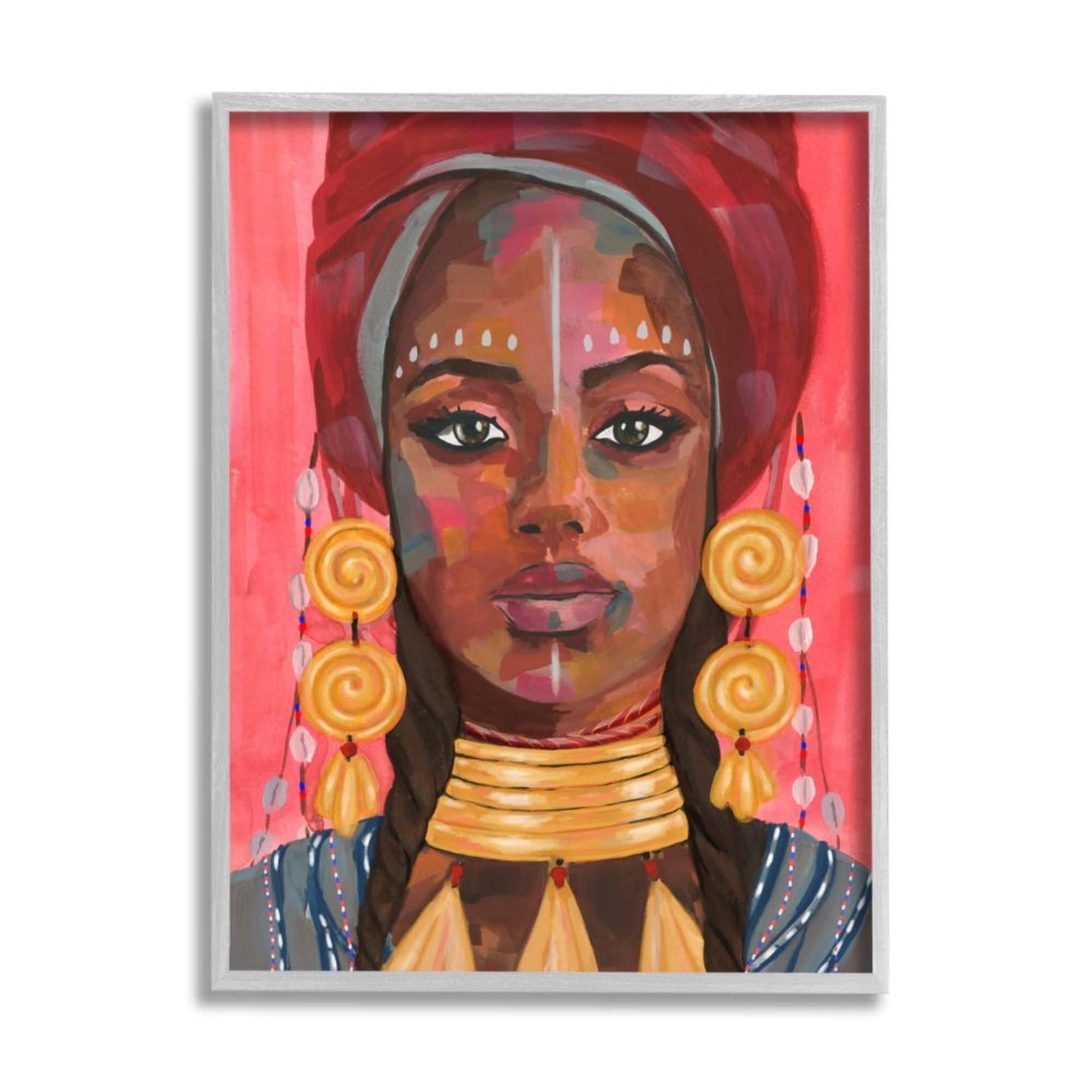 Stupell Industries African Female Portrait with Golden Jewelry Framed Wall Art