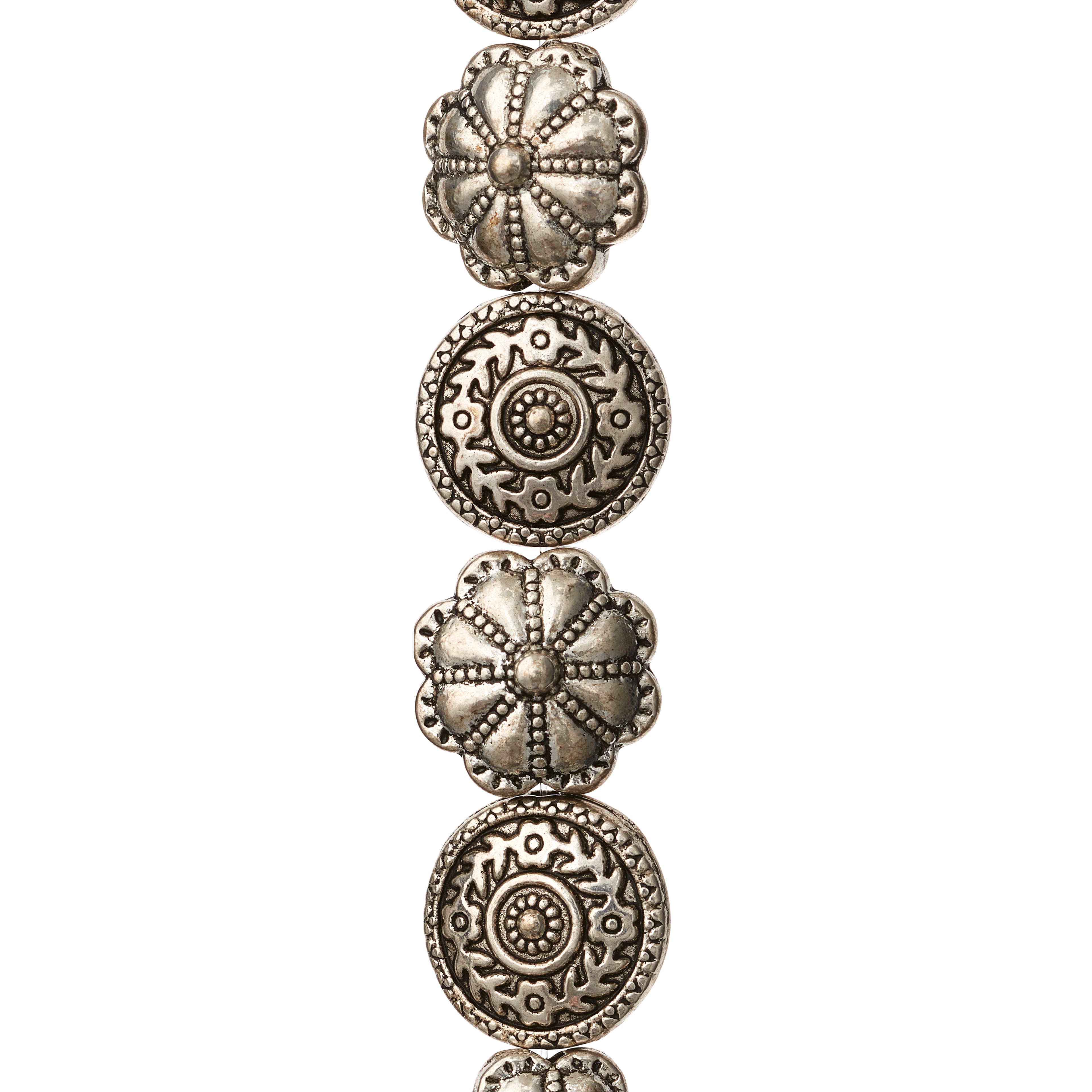 12 Pack:  Silver Plated Flower Scroll Lentil Beads, 14mm by Bead Landing™