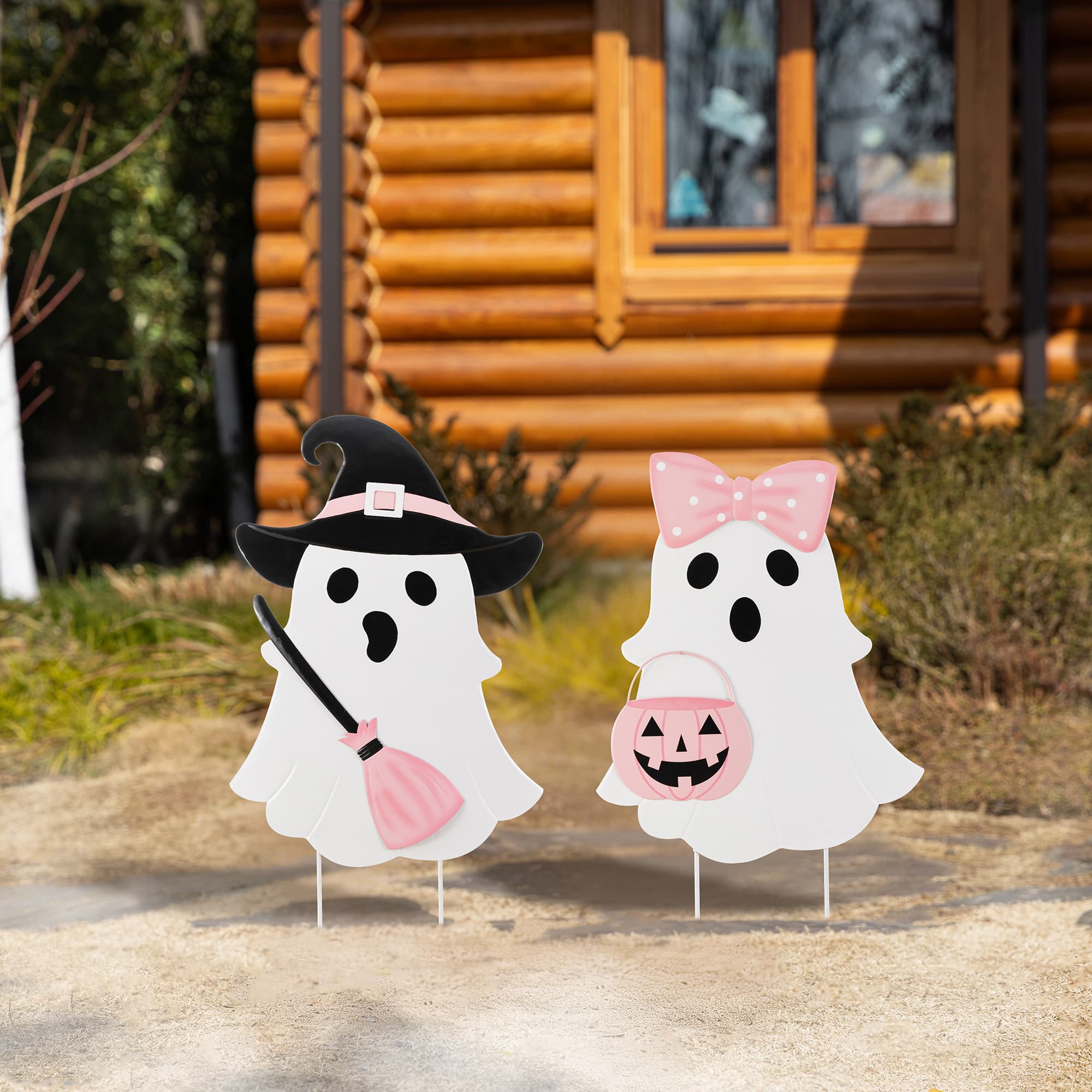 Glitzhome® 28" Halloween Metal Ghosts Yard Stake, Set of 2