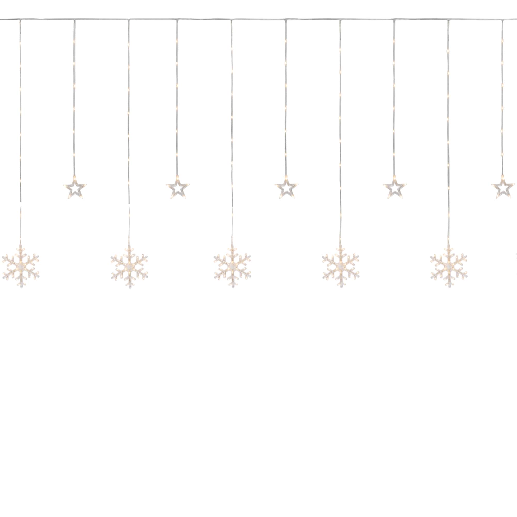 250ct. Clear LED Star & Snowflake Window Curtain Christmas Lights with Clear Wire