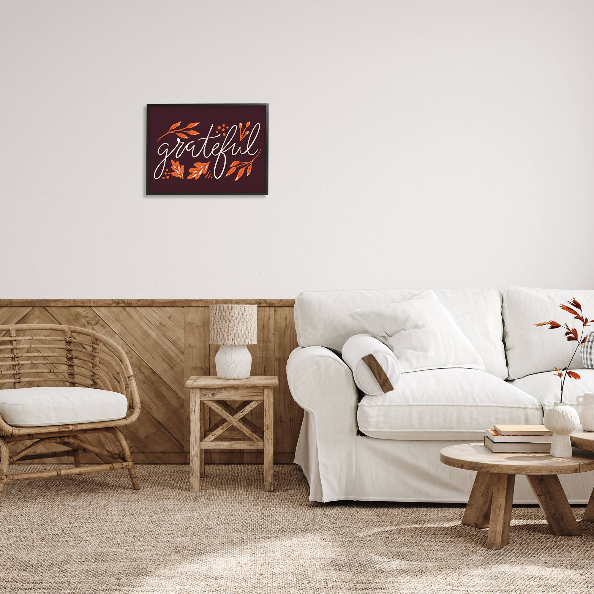 Stupell Industries Grateful Autumnal Leaves Phrase Framed Giclee Art