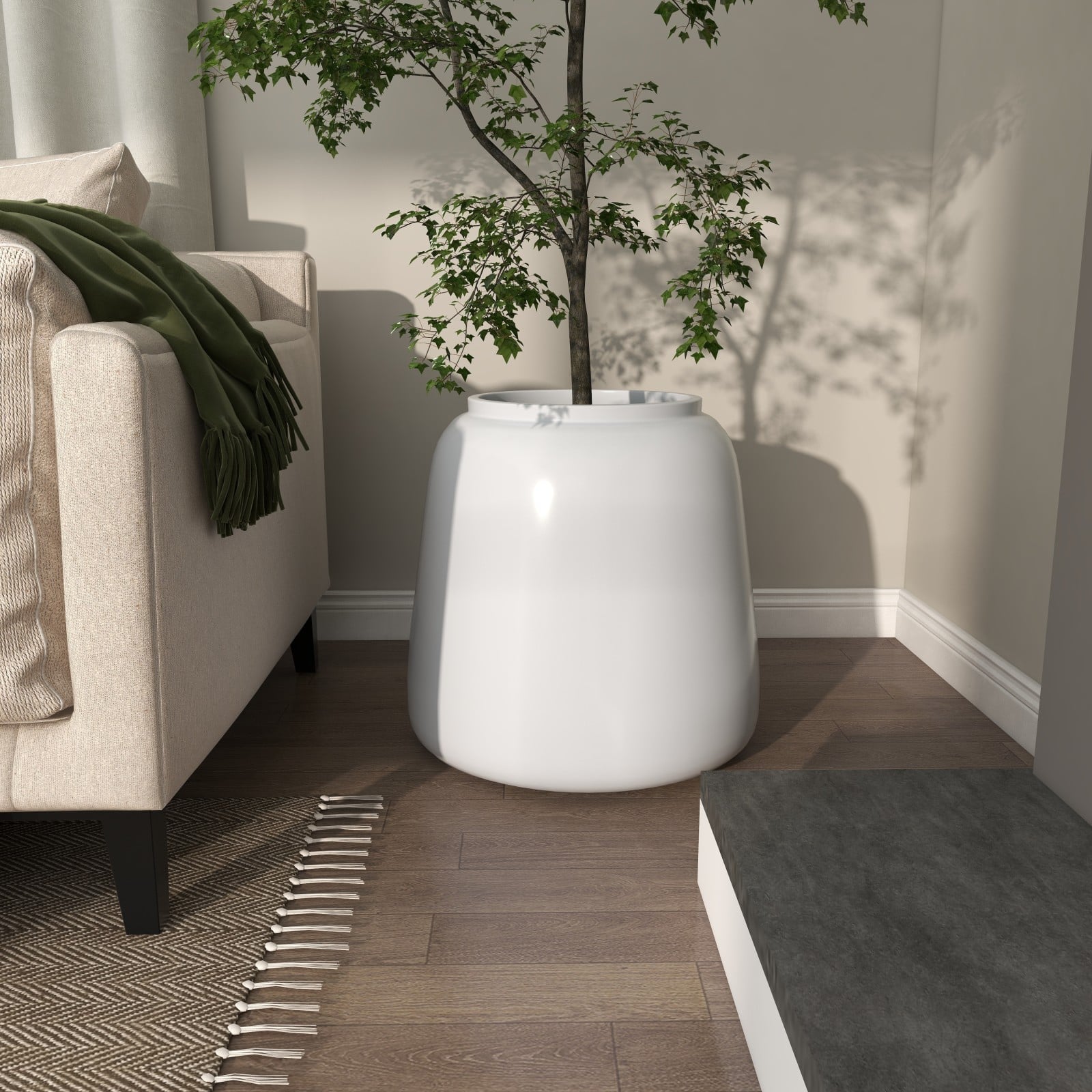 20" White Modern Wide Floor Vase