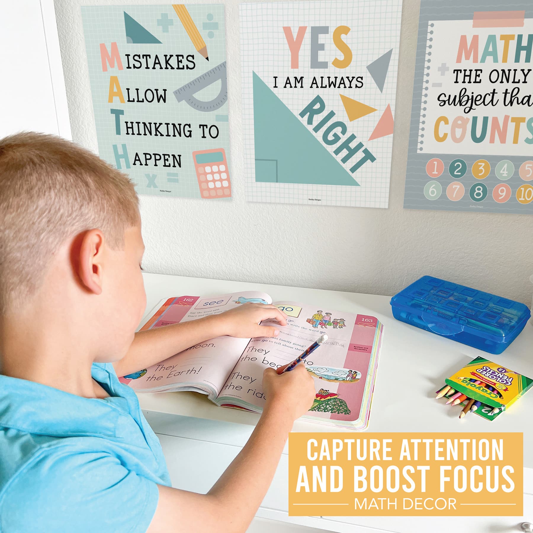 Hadley Designs 11" x 14" Boho Math Bulletin Board Classroom Décor Posters Set