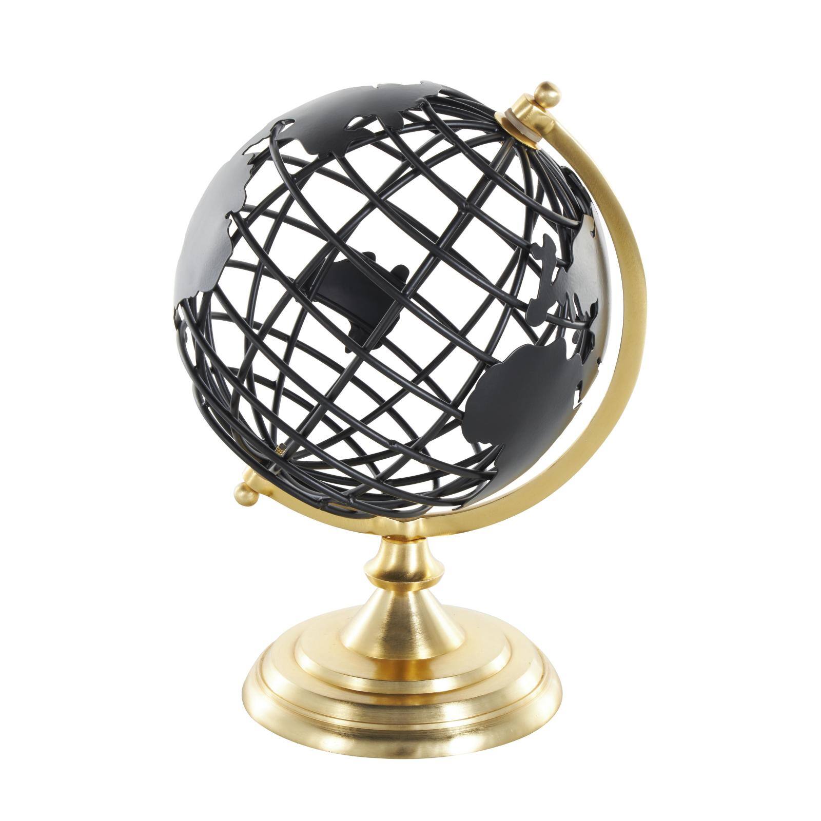Black Aluminum Metal Open Framed World Educational & Geographic Earth Globe with Wire Exterior & Gold Base