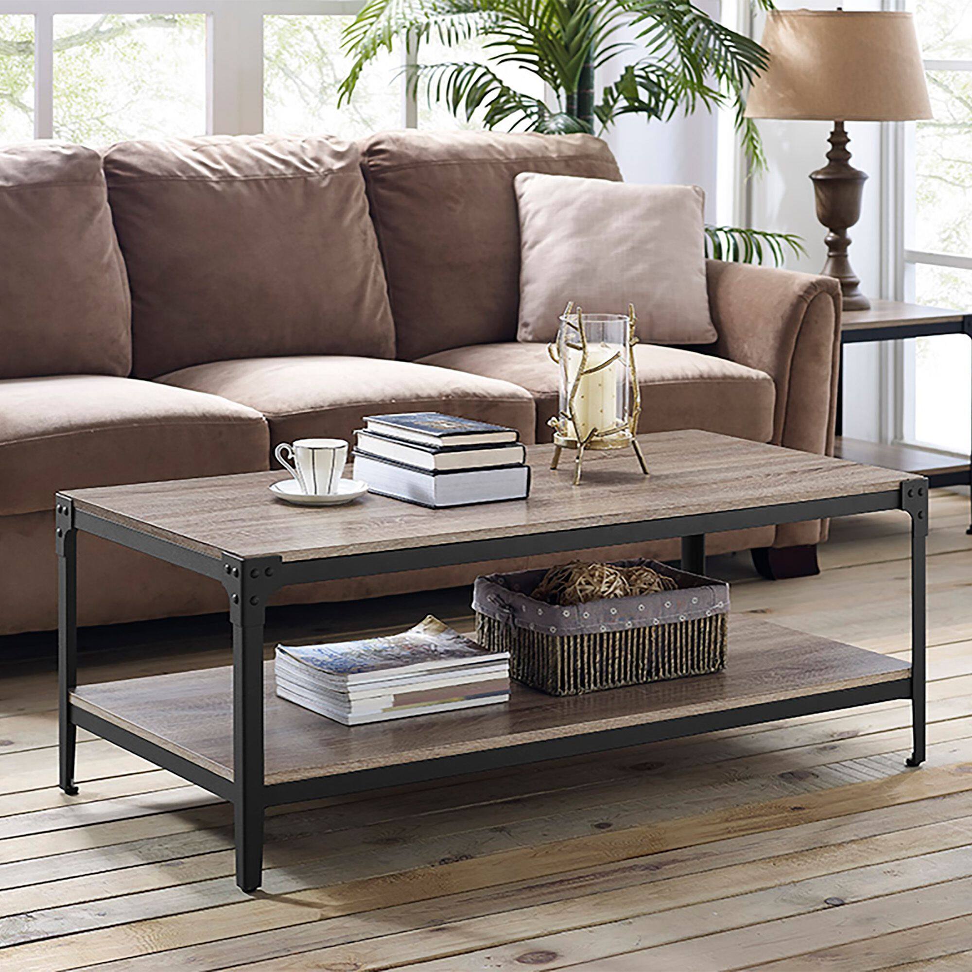 Walker Edison 48" Driftwood Angle Iron Coffee Table
