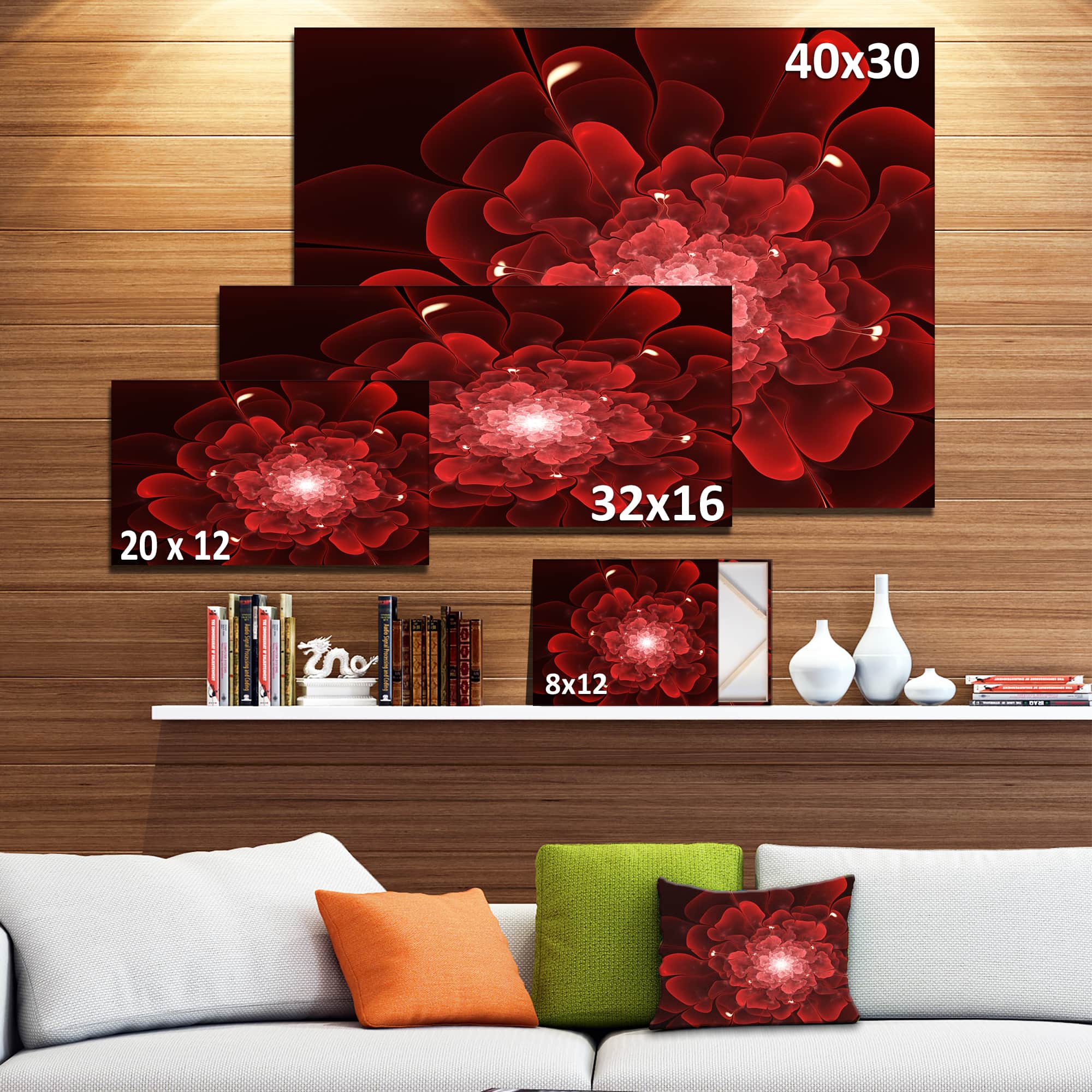 Designart - Fractal Flower Clear Red Digital Art
