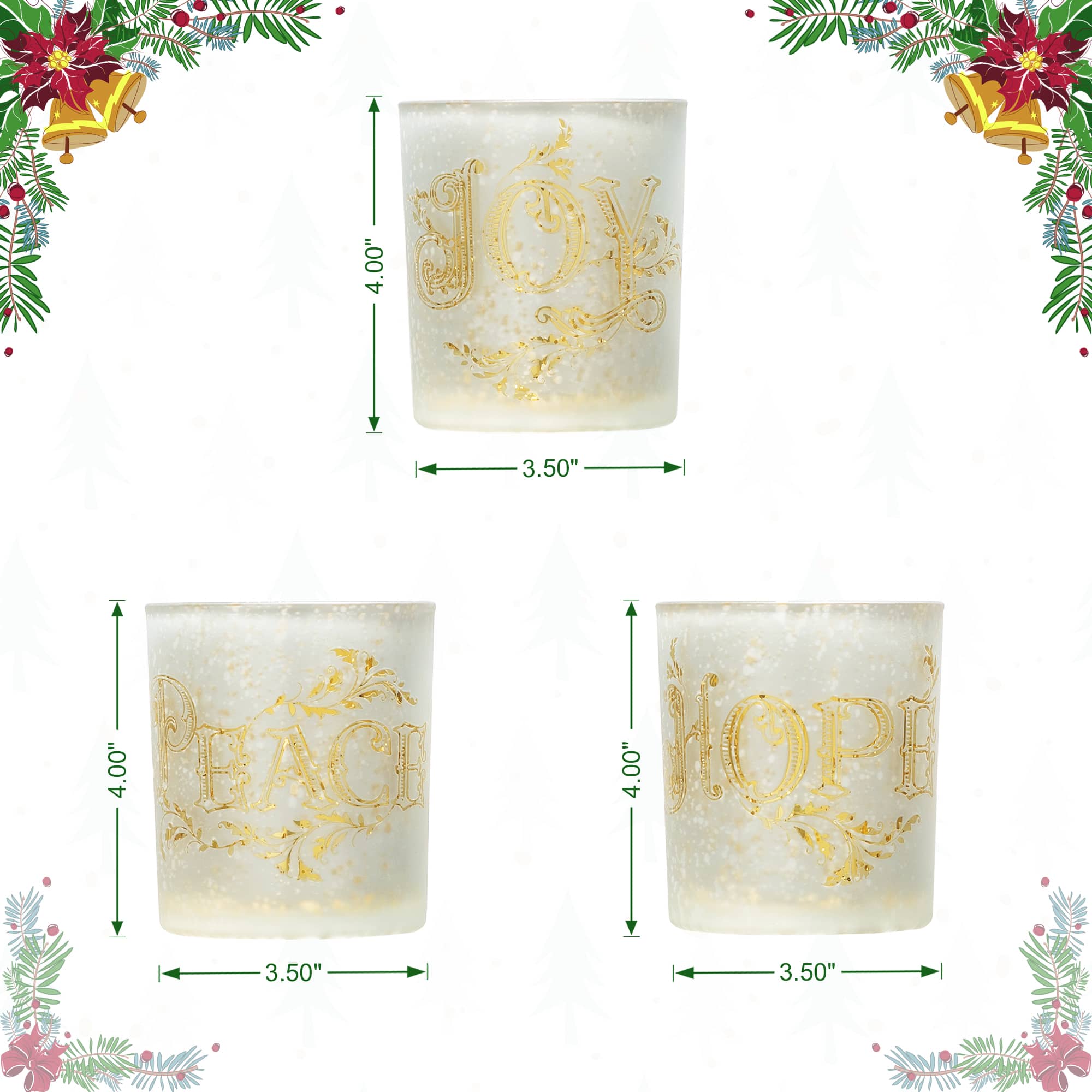Glitzhome® 4" Joy, Peace, & Hope Candle Holder Set