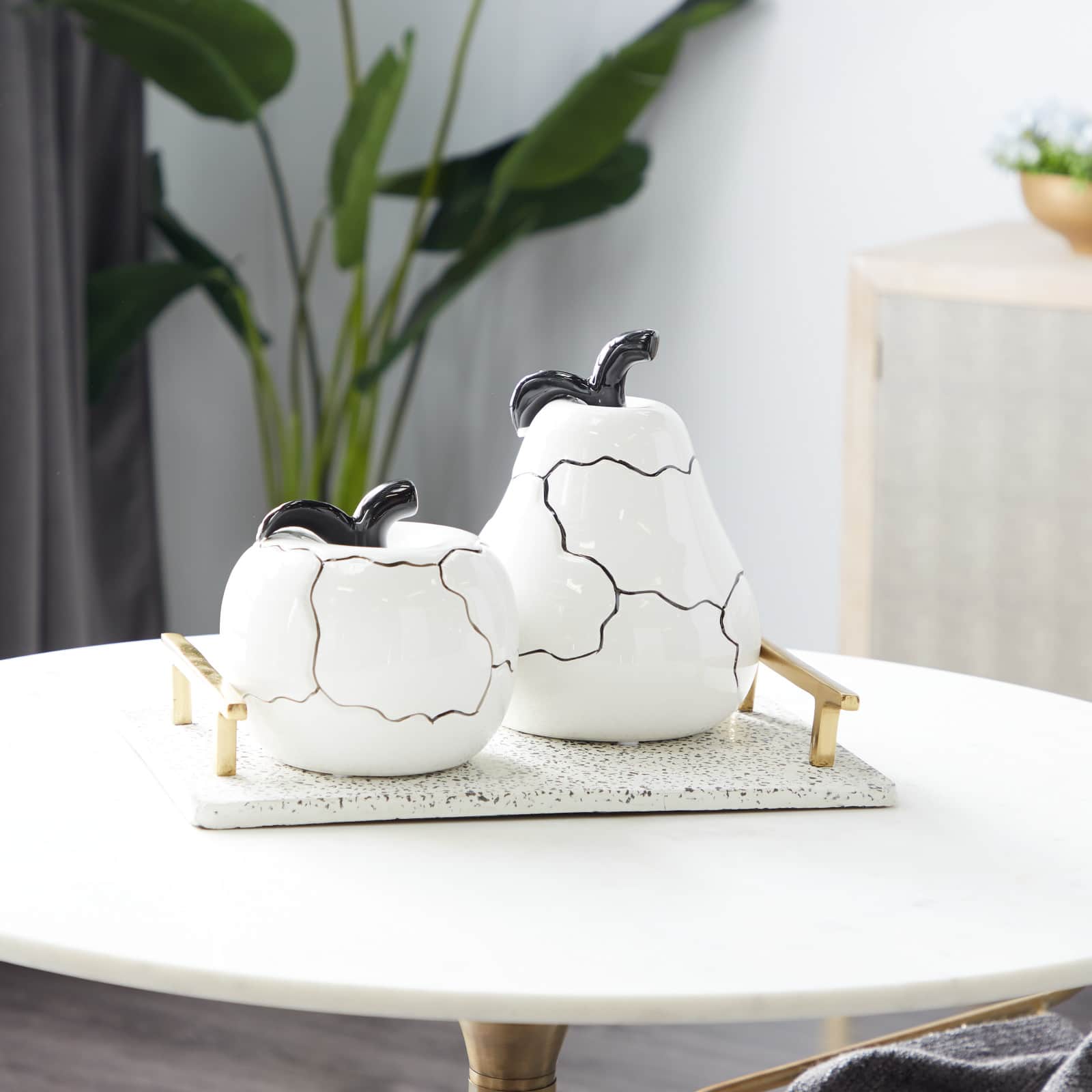 Set of 2 White Dolomite Contemporary Sculpture, 6", 9"