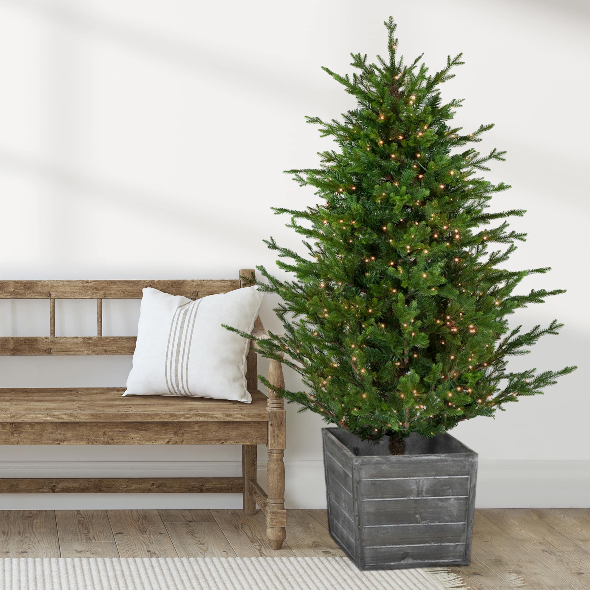 6ft. Pre-Lit Deluxe Russian Pine Artificial Christmas Tree in Planter, Warm White LED Lights