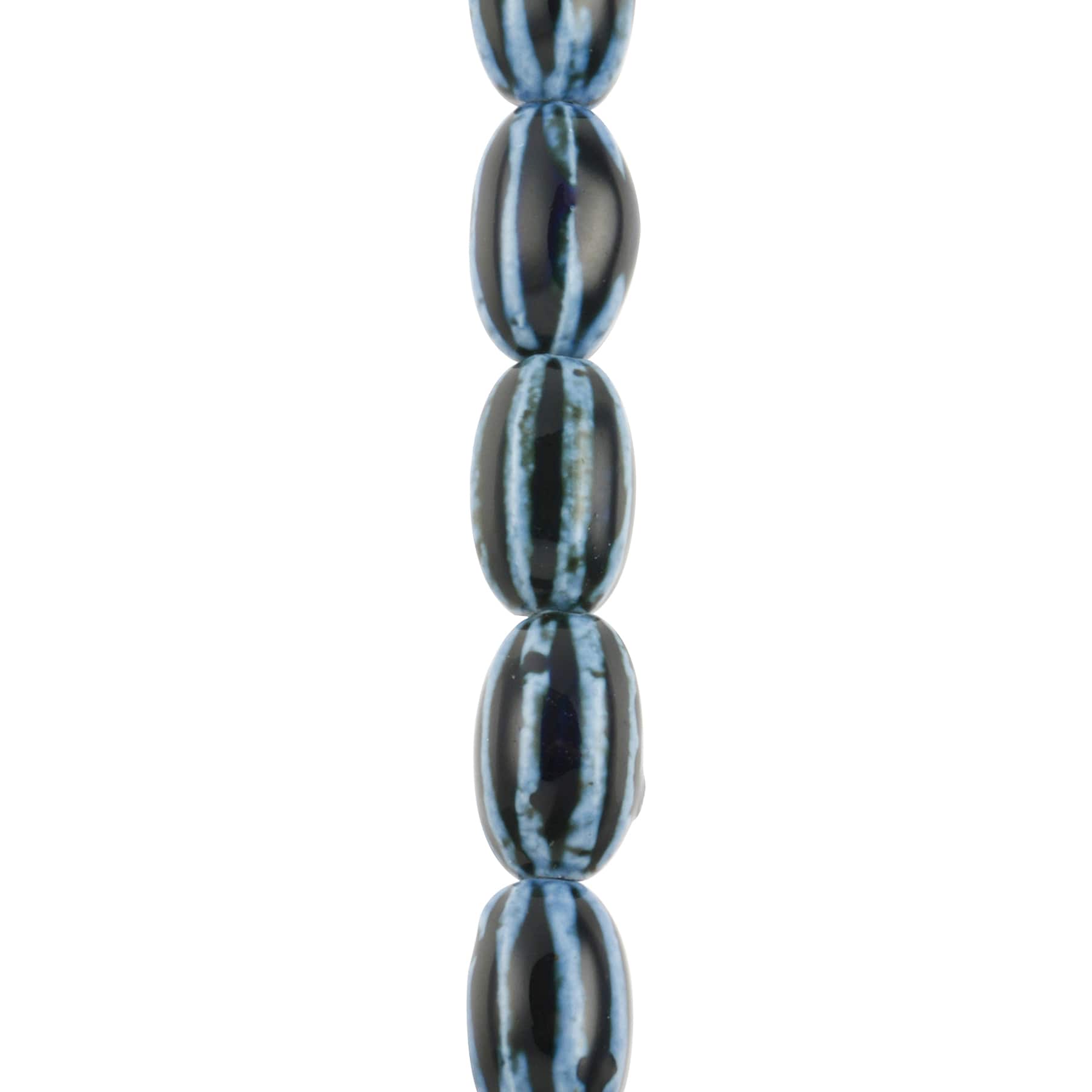 12 Packs: 8 ct. (96 total) Blue Lined Ceramic Oval Beads, 20mm by Bead Landing™