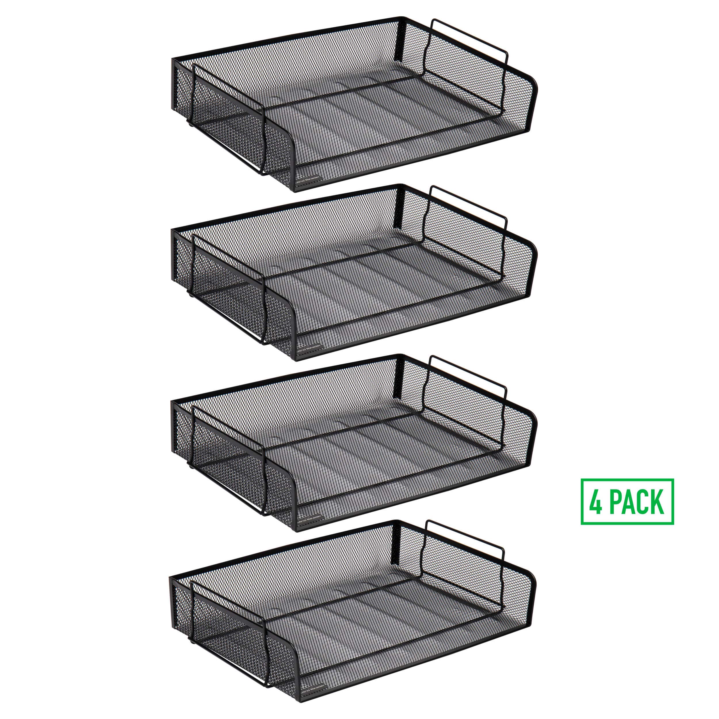 Mind Reader 4 Pack Black Stackable Metal Mesh Tray and Desk Document Organizer