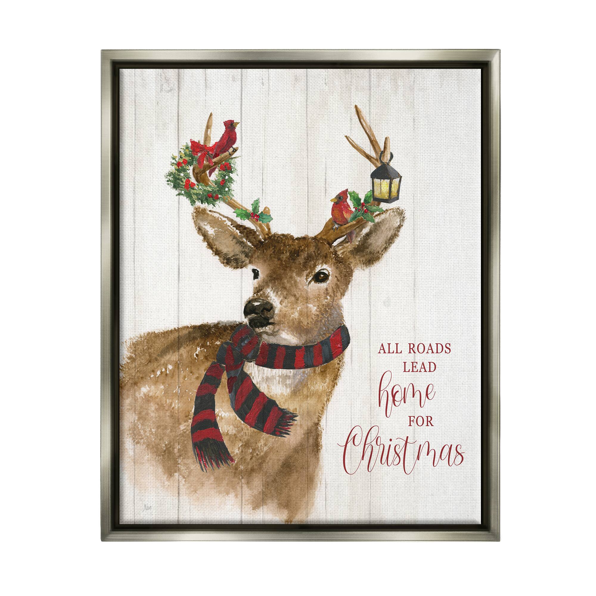 Stupell Industries All Roads Lead Home Christmas Deer Framed Floater Canvas Wall Art