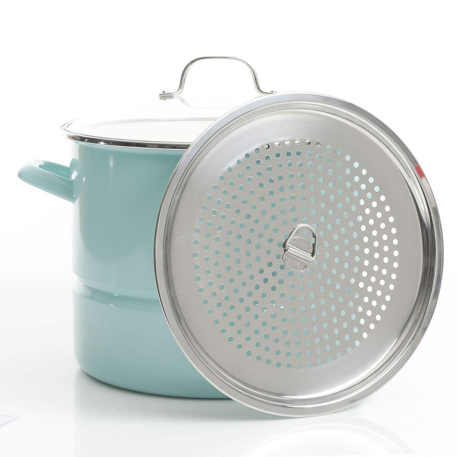 Kenmore® 16qt. Blue Stainless Steel Pot with Steamer Insert and Glass Lid