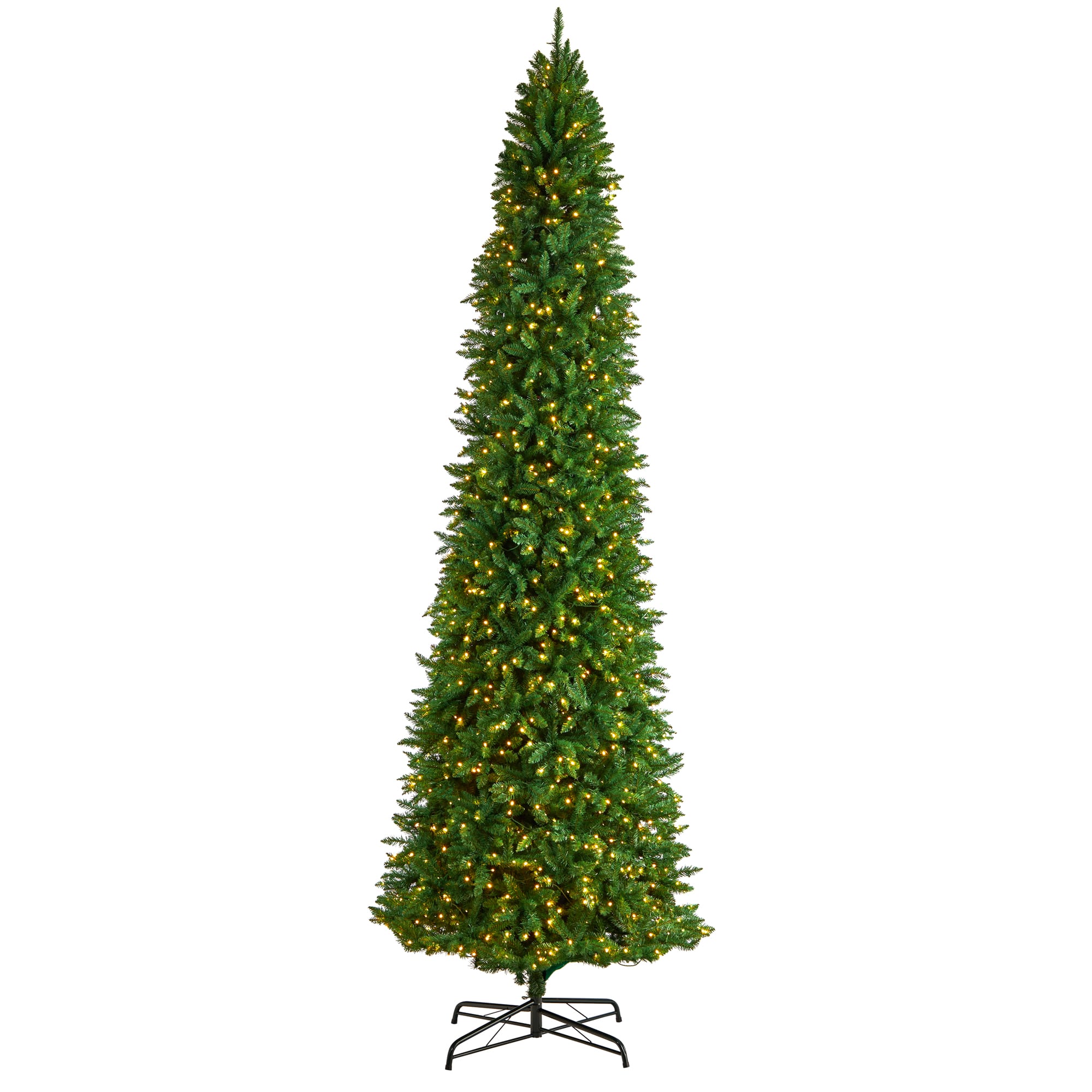 12ft. Pre-Lit Slim Green Mountain Pine Artificial Christmas Tree, Clear LED Lights