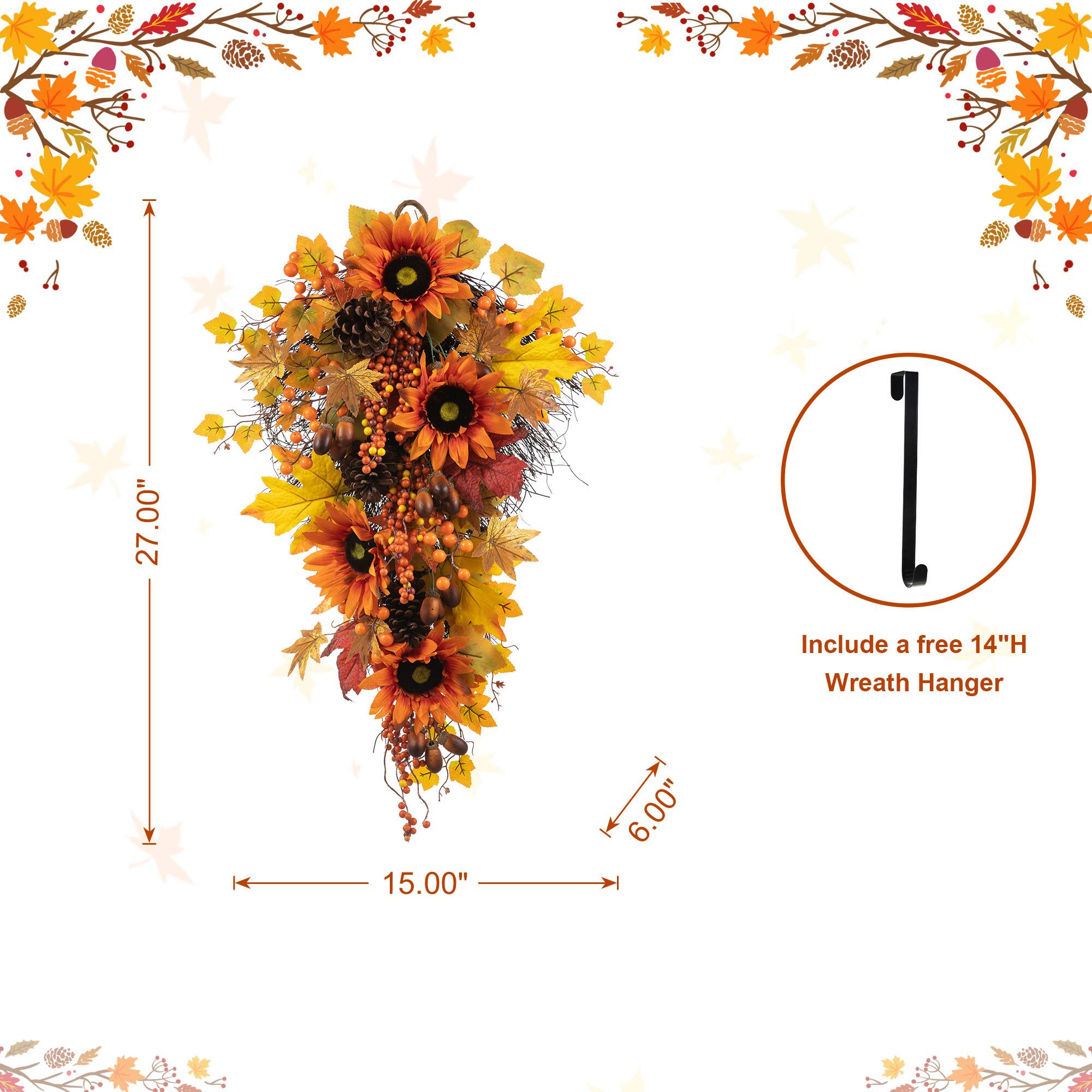 Glitzhome® 27" Fall Sunflower, Maple Leaf & Berry Swag