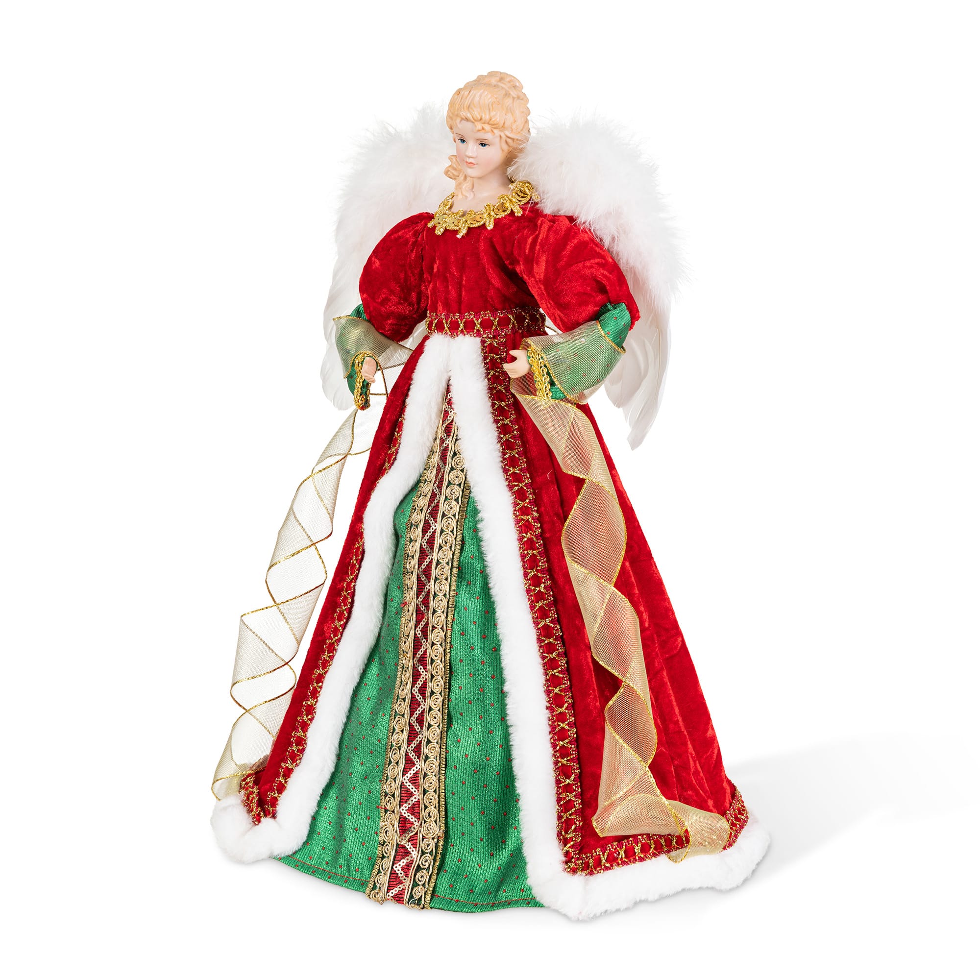 Glitzhome® 18" Faux Fur & PVC Traditional Christmas Angel Tree Topper with Porcelain Face