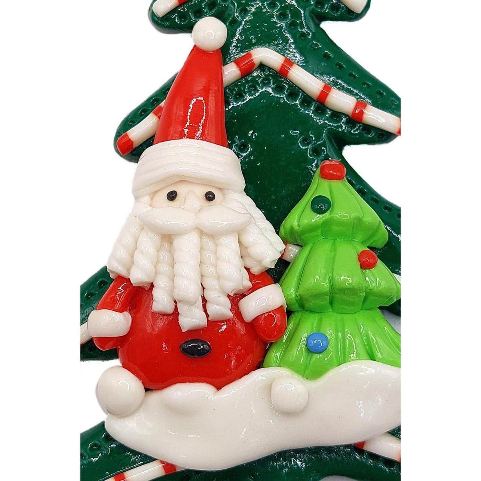 Wizardi 4" Glossy Gingerbread Tree with Santa Christmas Ornament