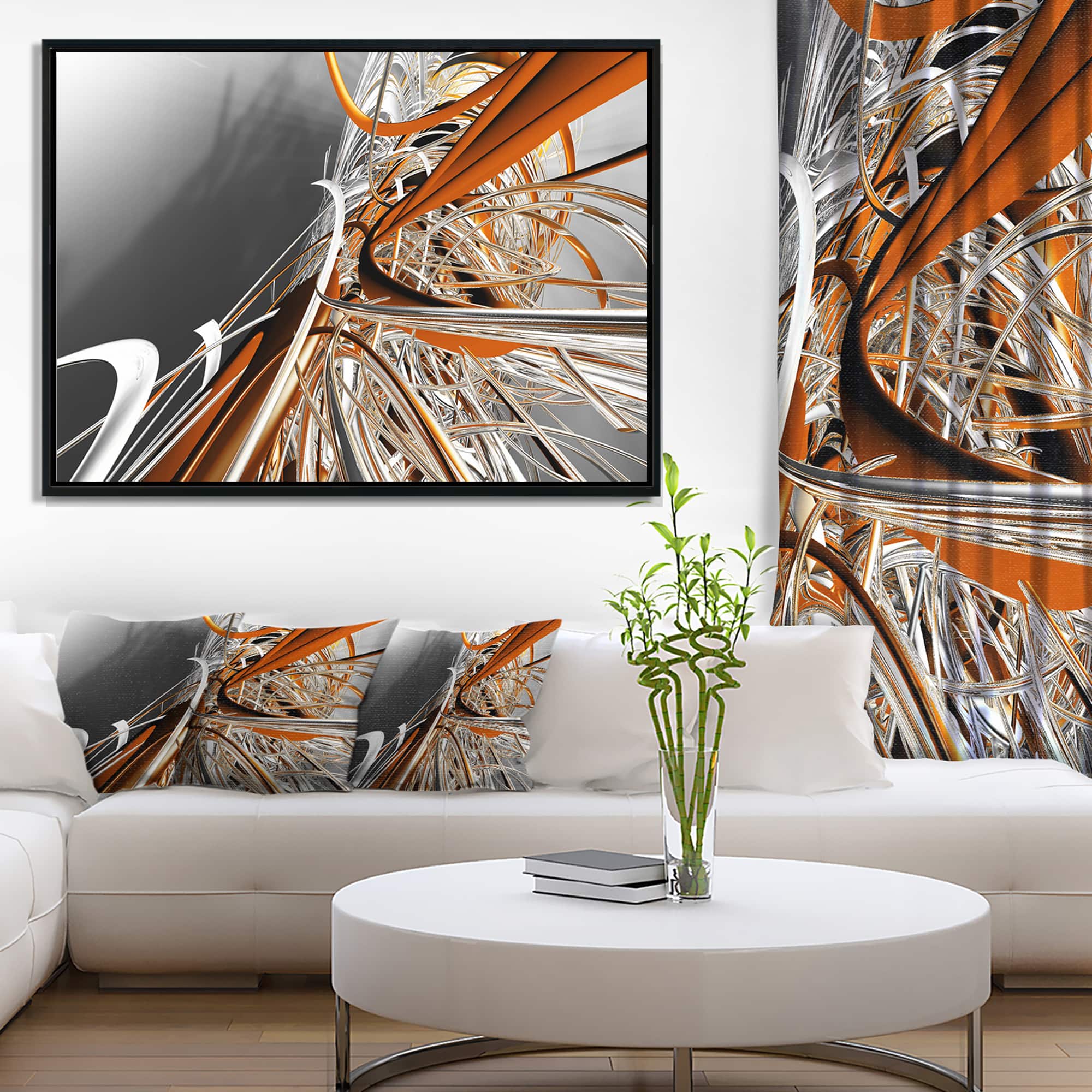 Designart - Fractal Red N White Connected Stripes - Canvas Art Print in Black Frame
