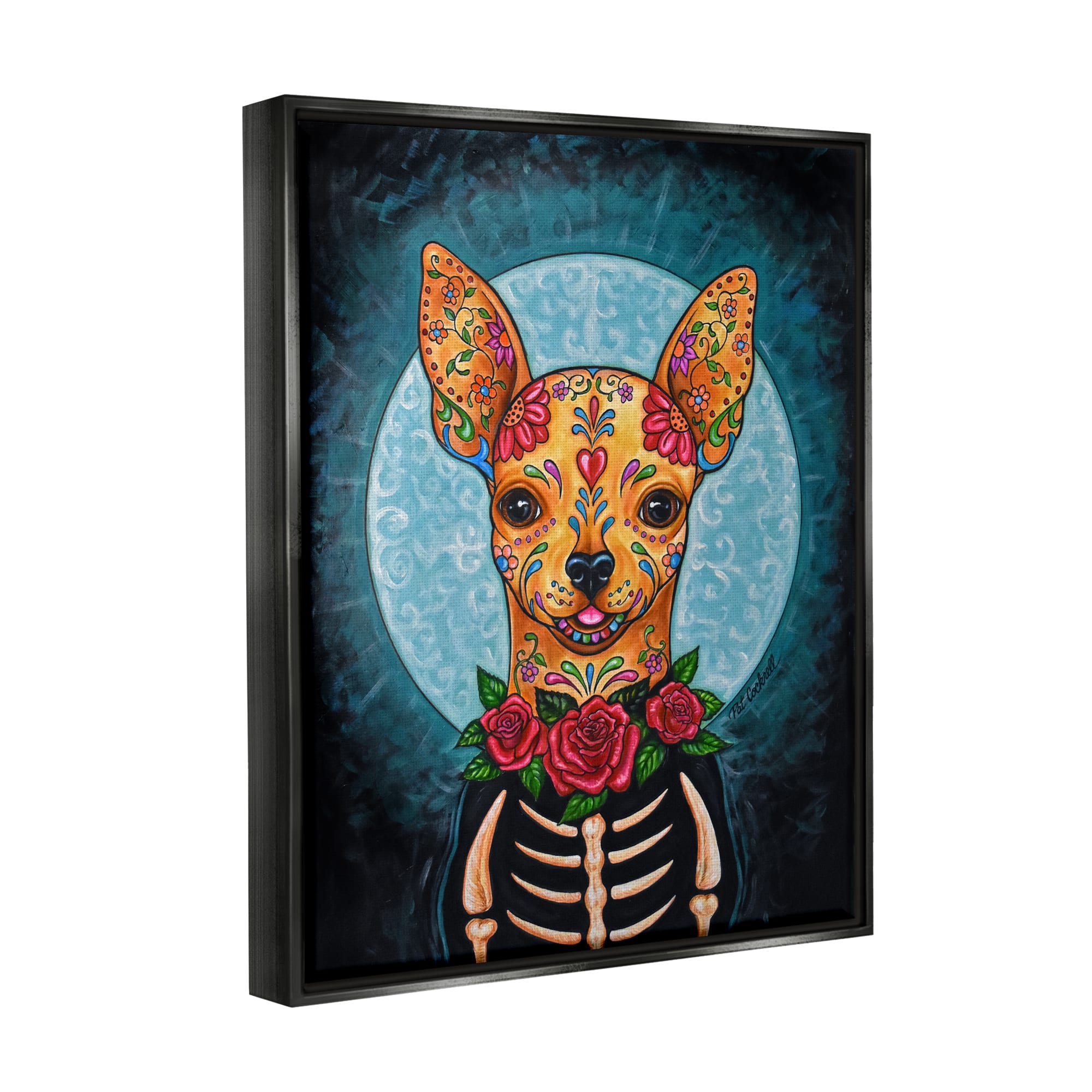 Stupell Industries Day of Dead Chihuahua Framed Floater Canvas Wall Art