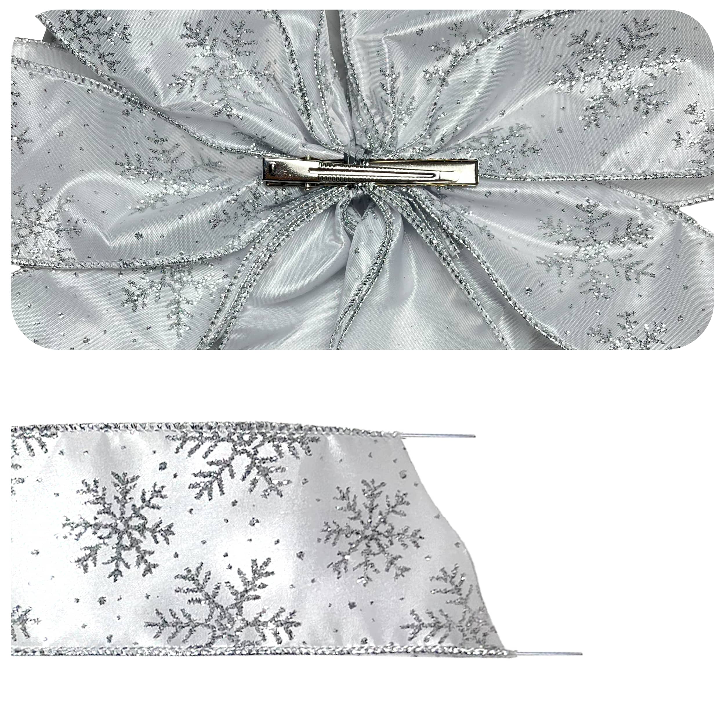 21" Silver & White Snowflakes Tree Topper Bow by Celebrate It®