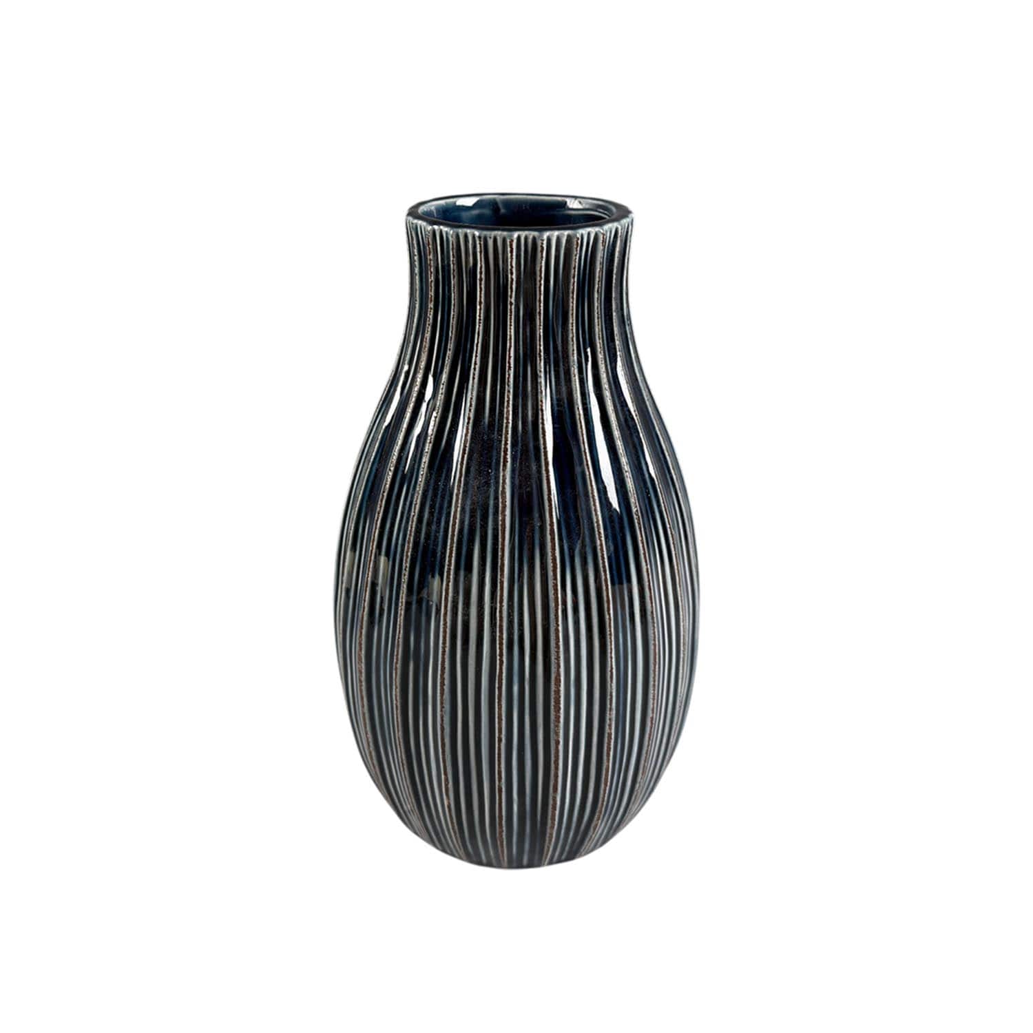 9" Navy Ribbed Ceramic Vase by Ashland®