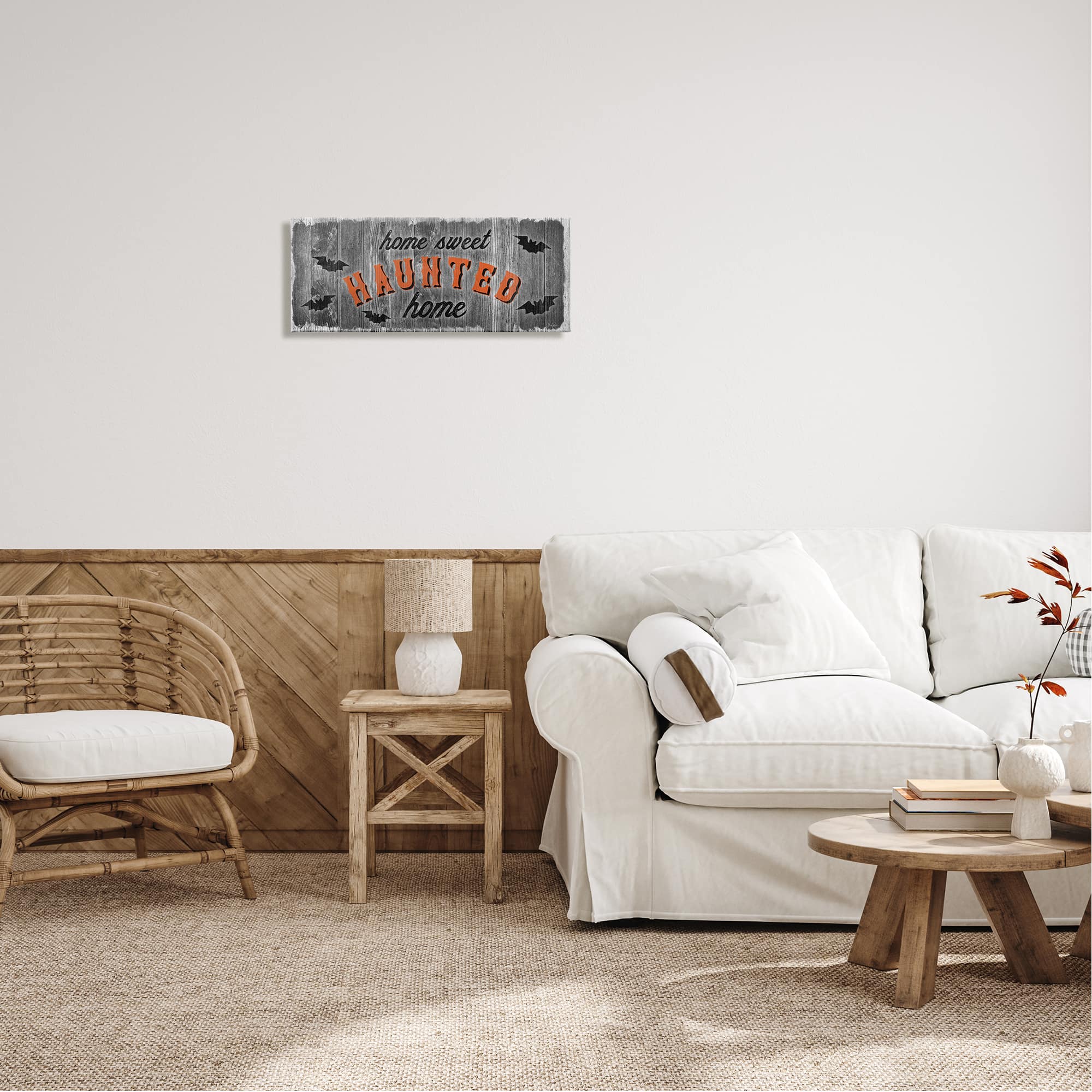 Stupell Industries Gray Sweet Haunted Home Bats Sign Canvas Wall Art