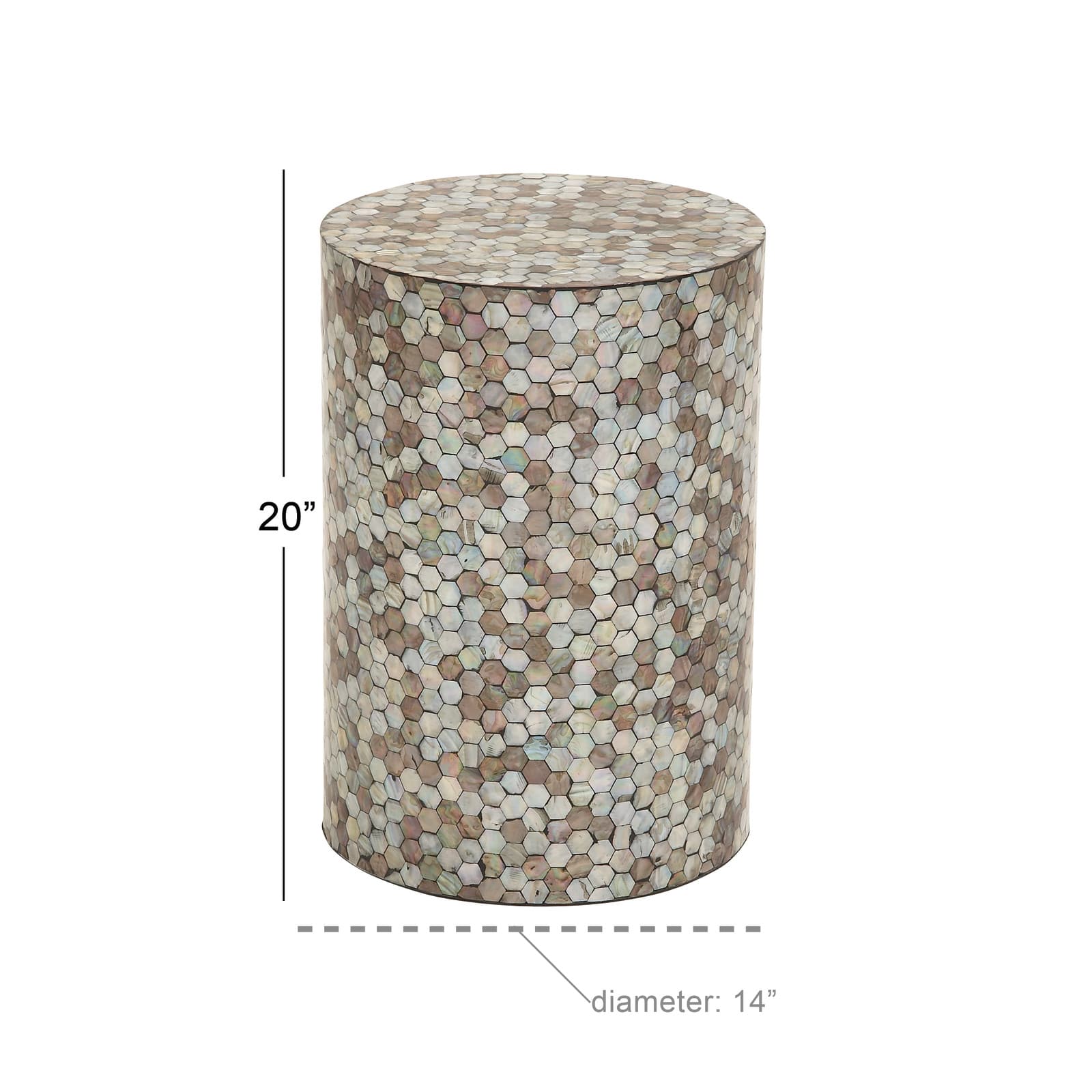 20" Multi Mussel Shells & Wood Contemporary Accent Table