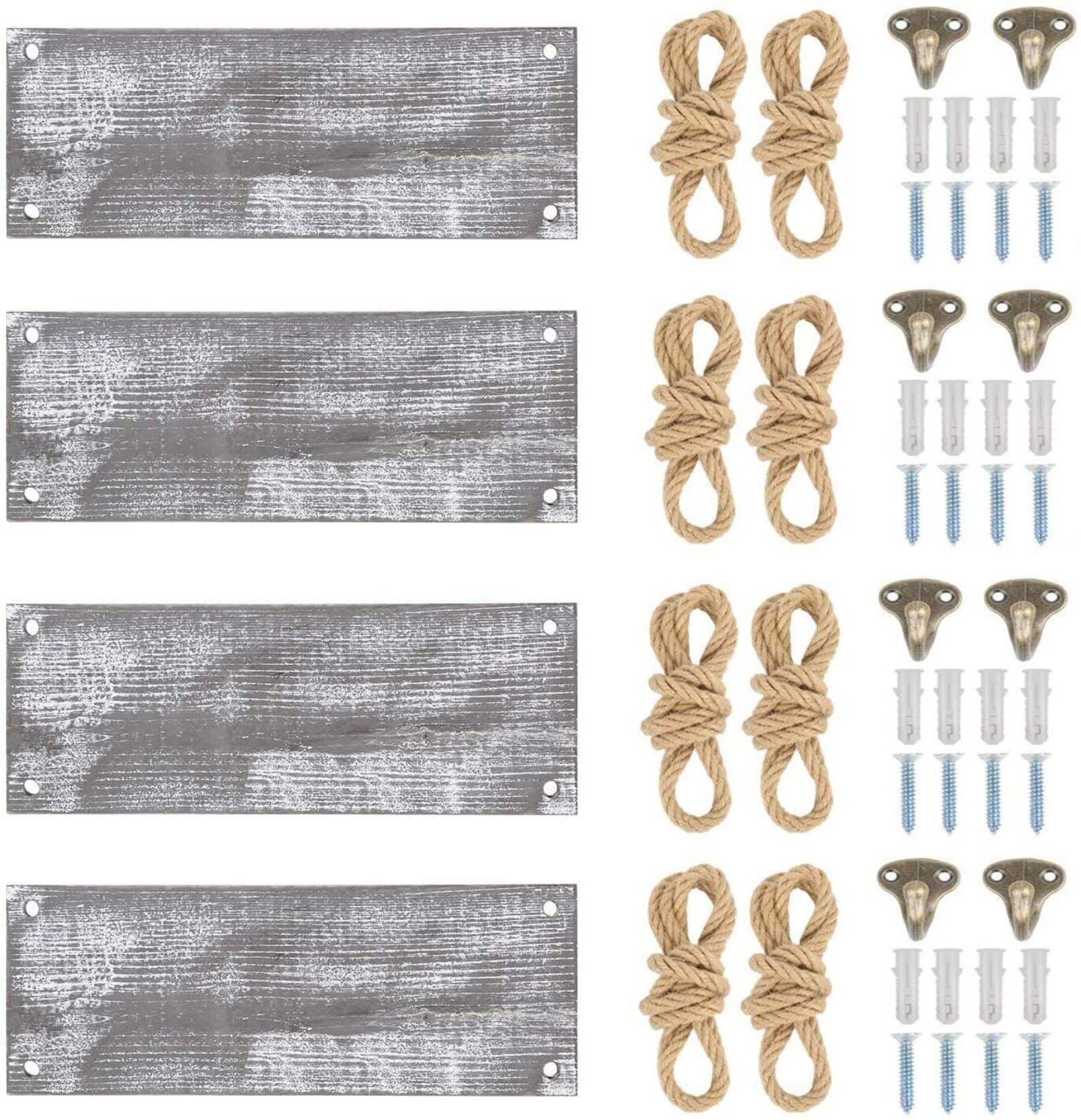 NEX™ 16" Gray Whitewash Hanging Rope Wood Wall Shelves, 4ct.
