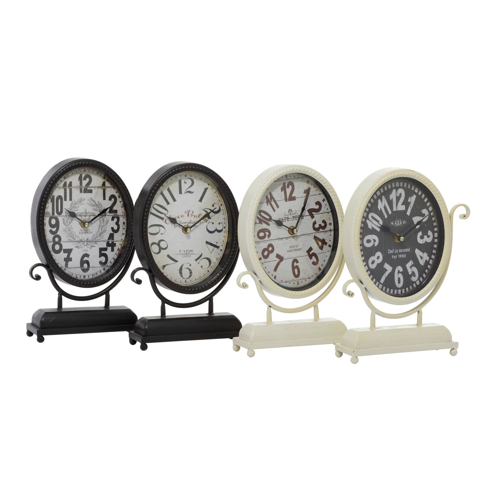 12" Black & White Metal Oval Clock Set