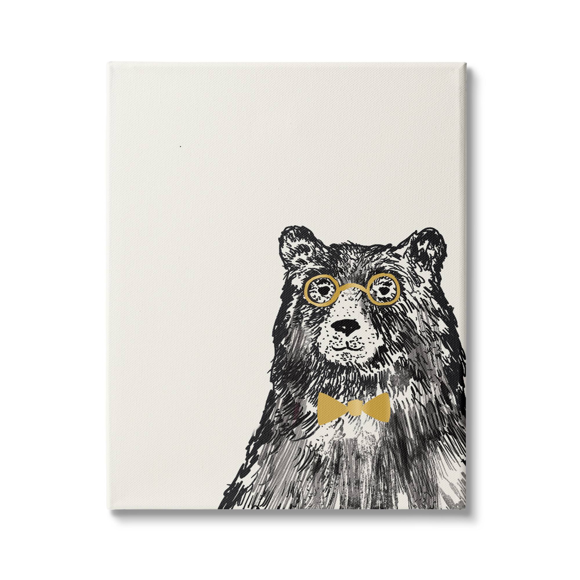 Stupell Industries Black Bear Golden Glasses Bow Tie Kids' Animal Canvas Wall Art