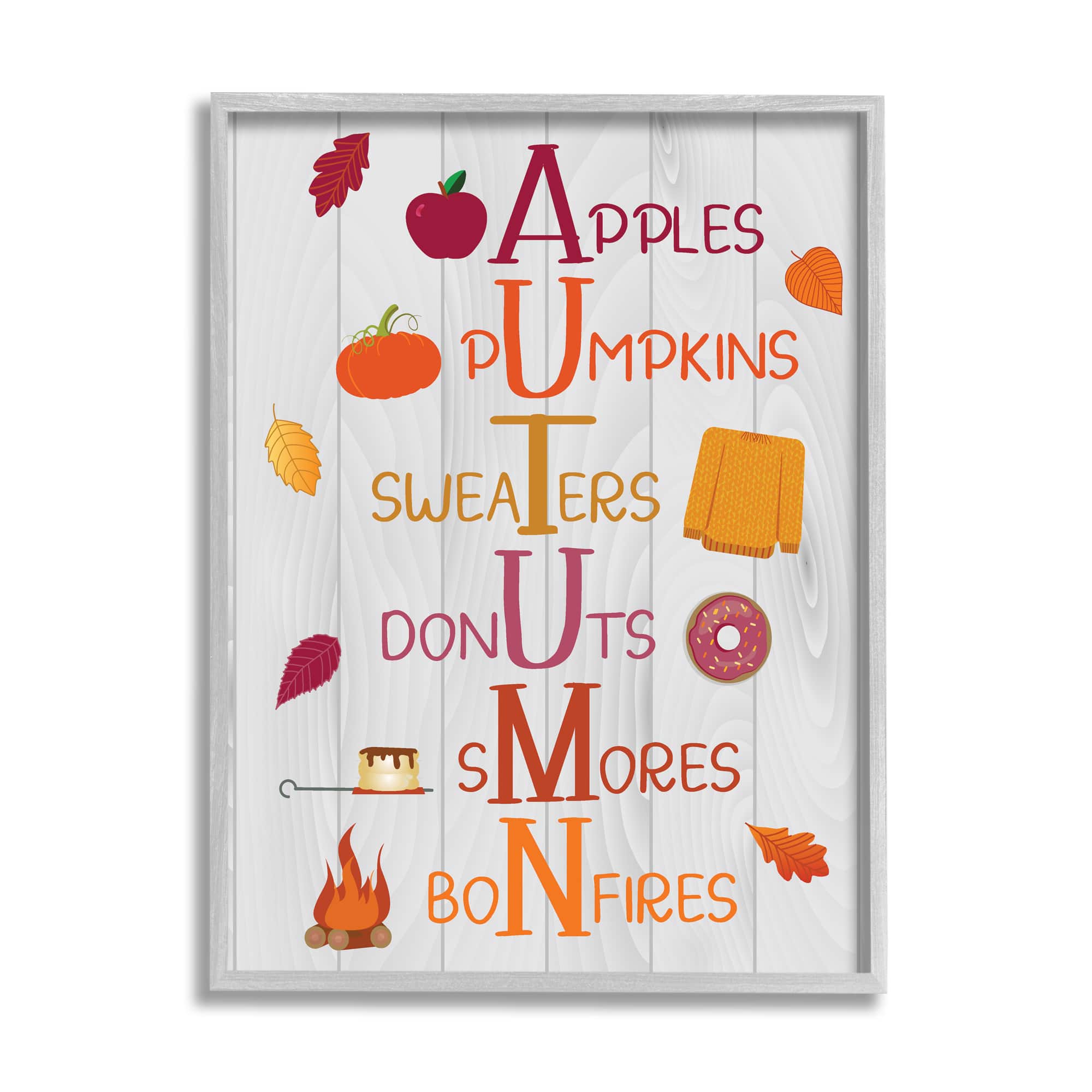 Stupell Industries Autumn Letters Seasonal Words Framed Giclee Art