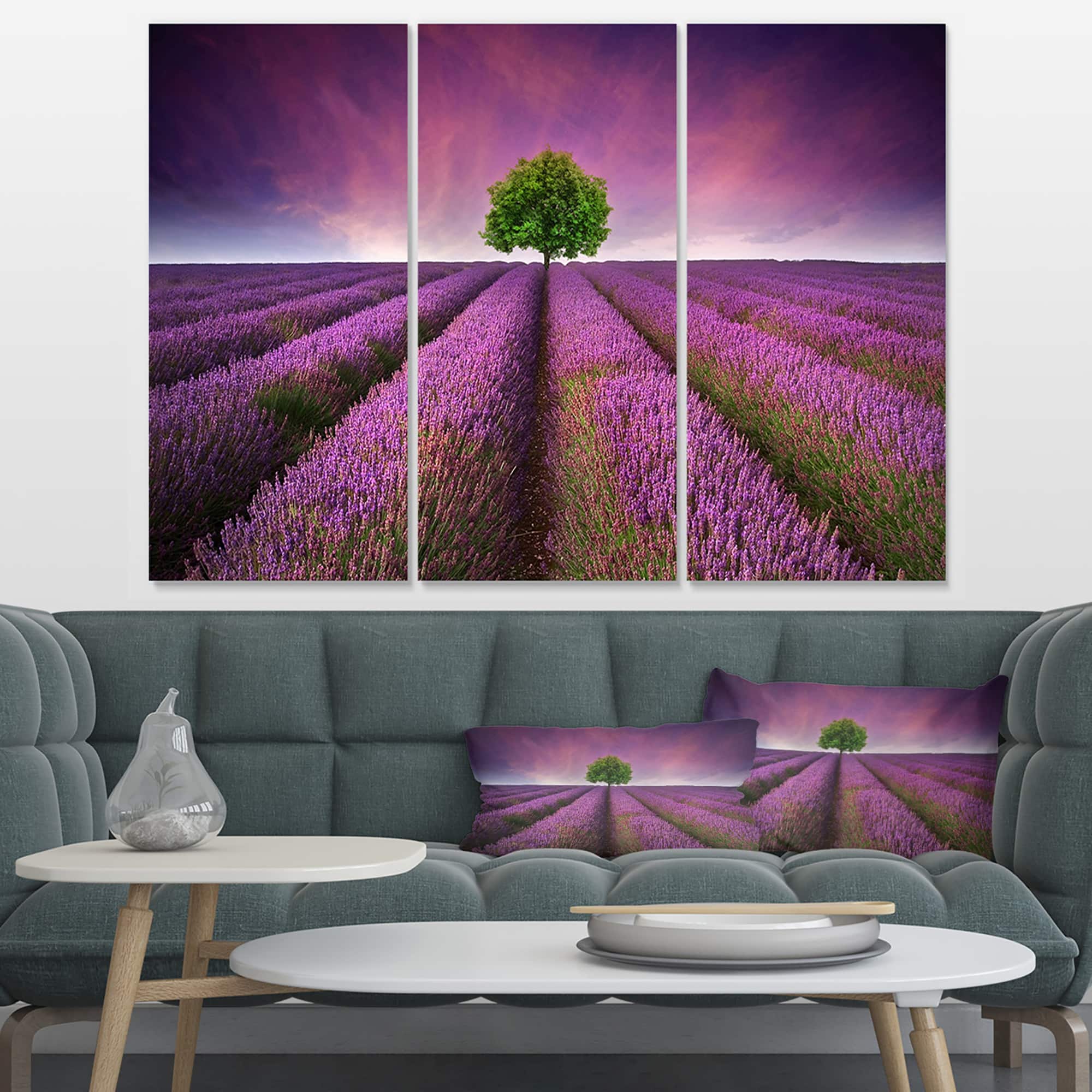 Designart - Lavender Field Sunset with Single Tree