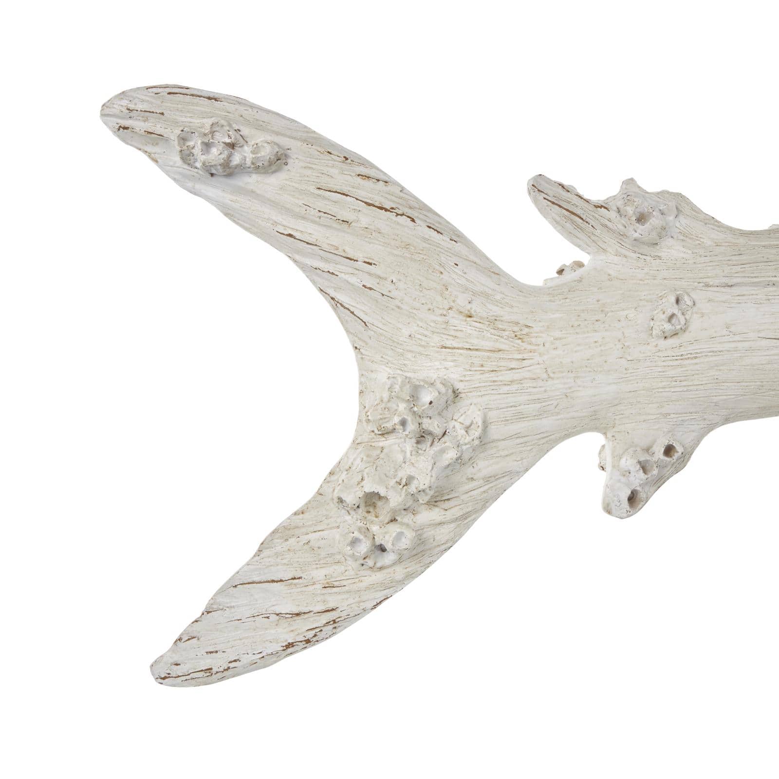 43.5" Cream Polystone Fish Textured Sculpture with Brown Distressing & Black Metal Stand