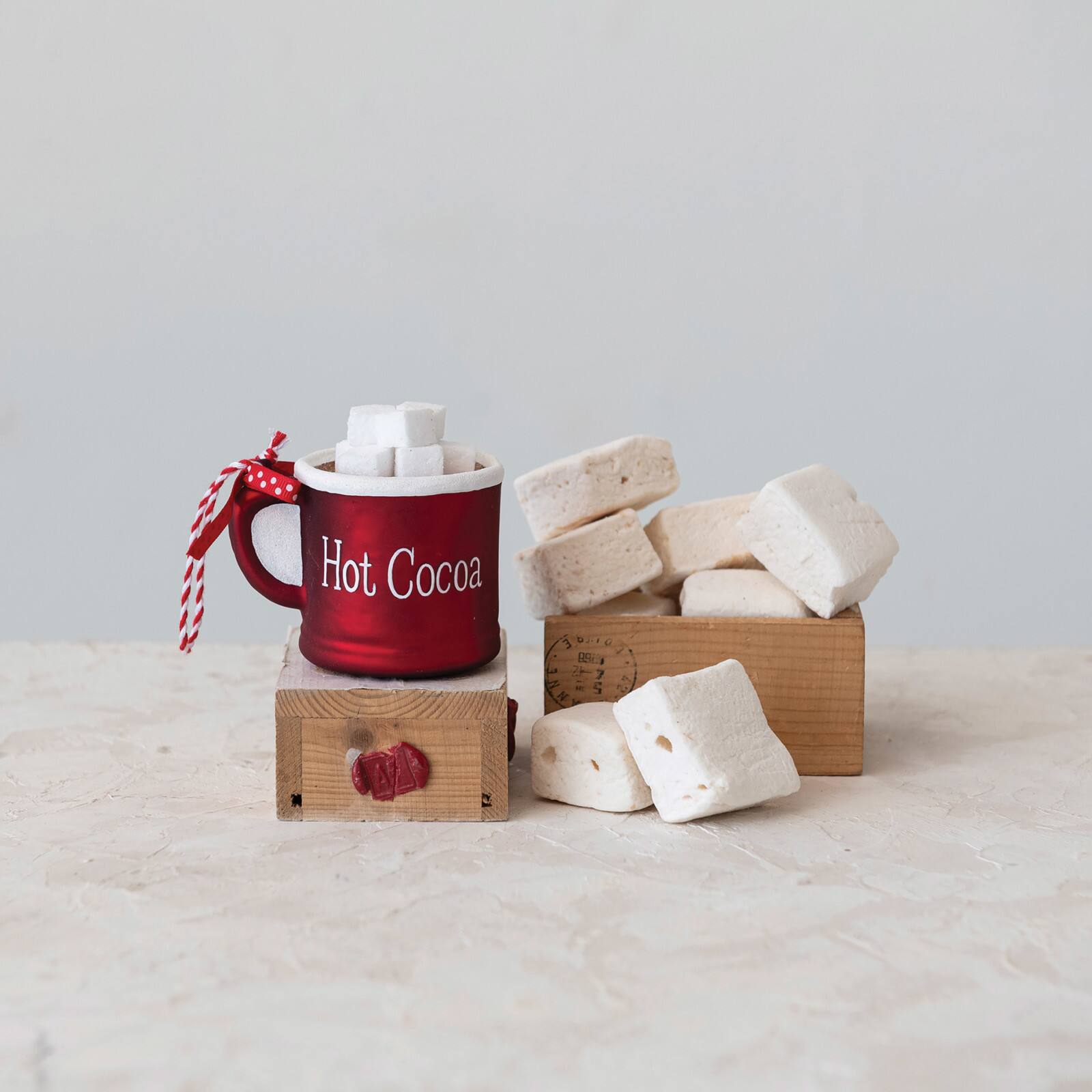 Hello Honey® 3.25" Glass Hot Cocoa Mug Ornament with Polka Dot Ribbon