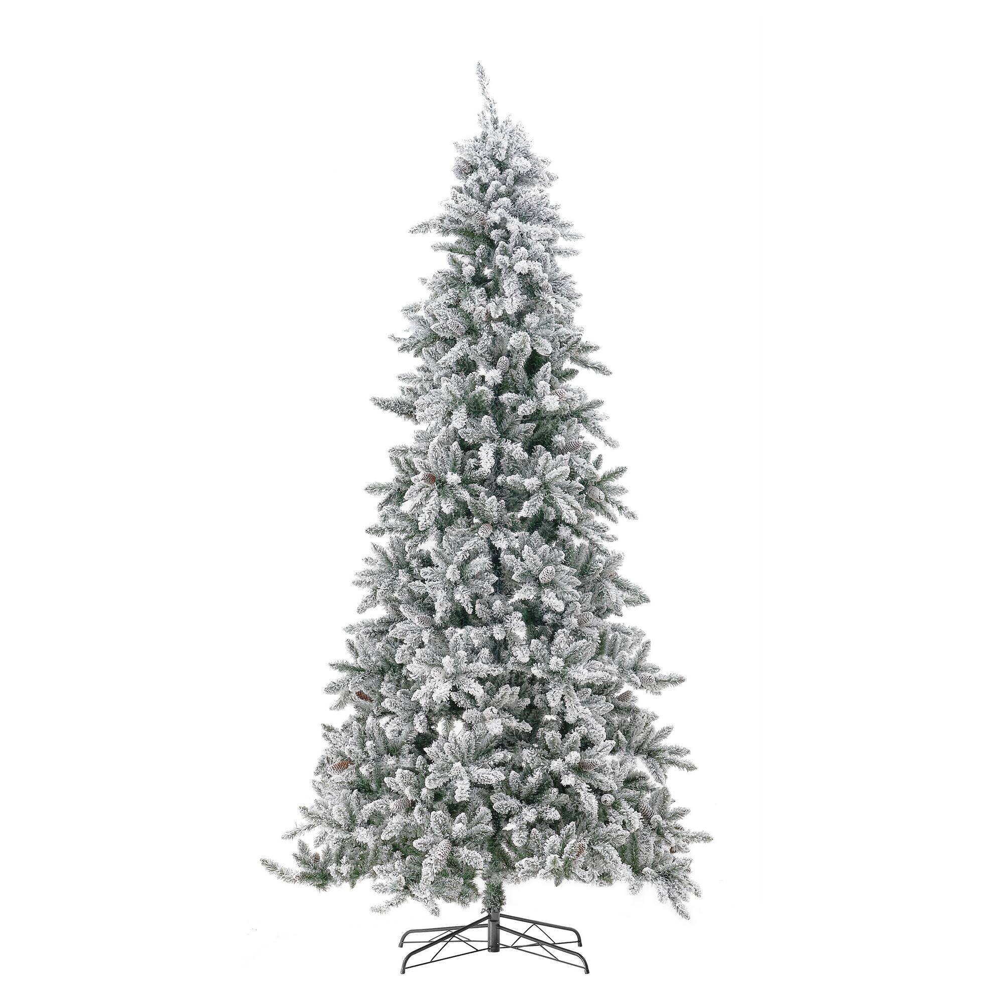 11ft. Pre-Lit Flocked Livingston Fir Artificial Christmas Tree with Pine Cones, Clear LED Lights