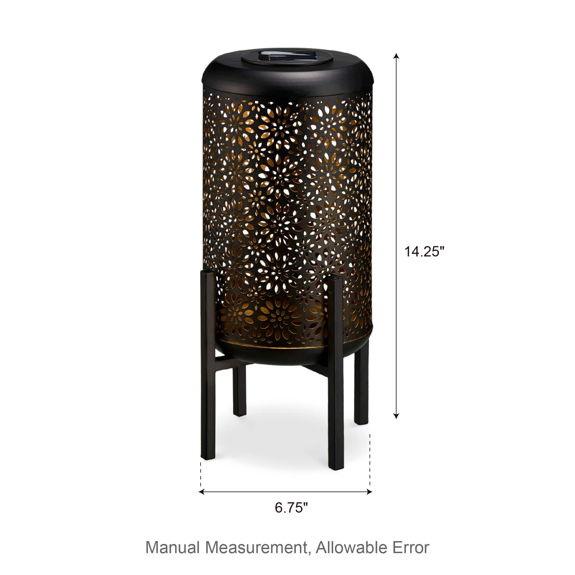 Glitzhome® 14.25" Black Metal Cutout Flower Pattern Solar Powered LED Outdoor Lanterns, 2ct.
