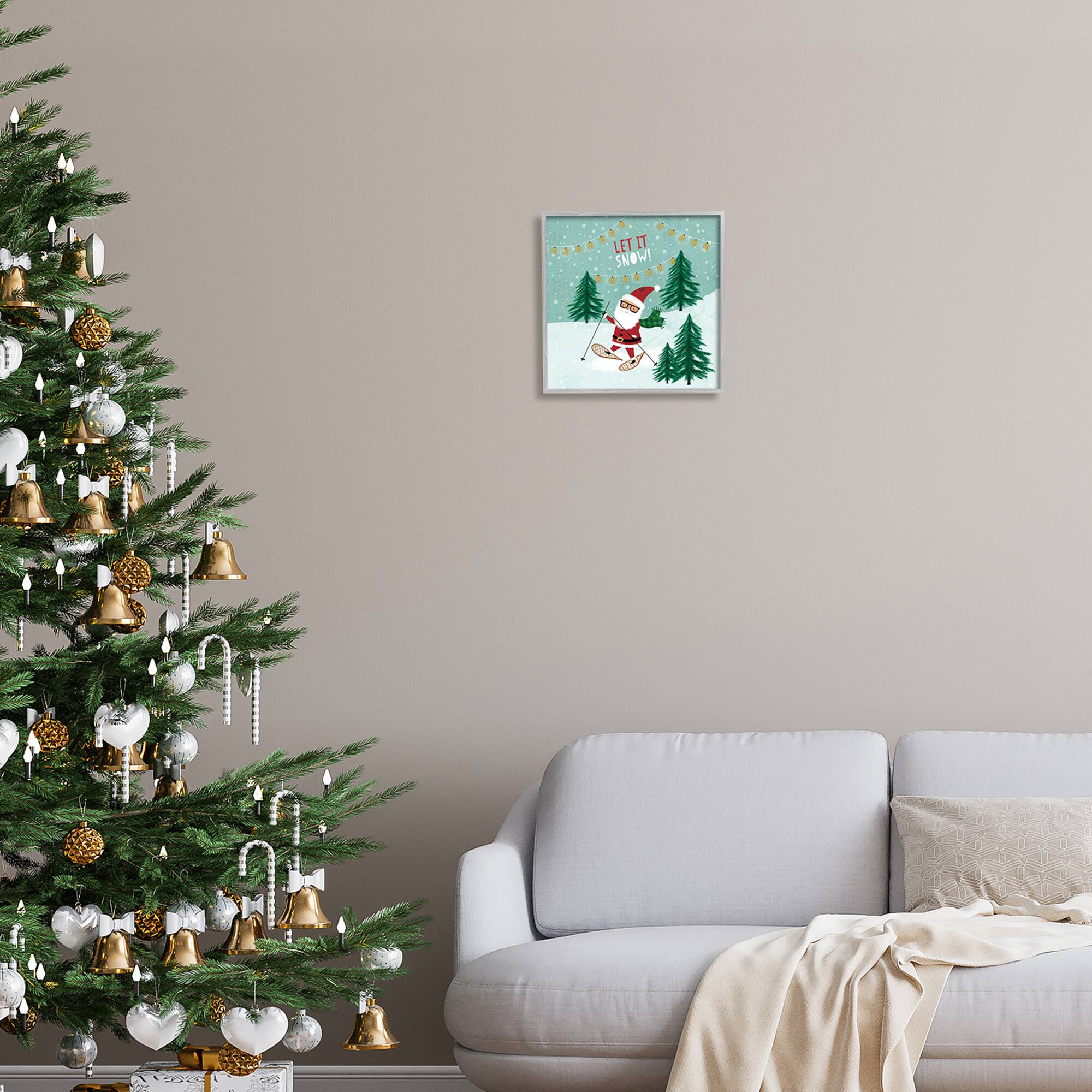 Stupell Industries Let It Snow Santa Snowshoeing Framed Giclee Art