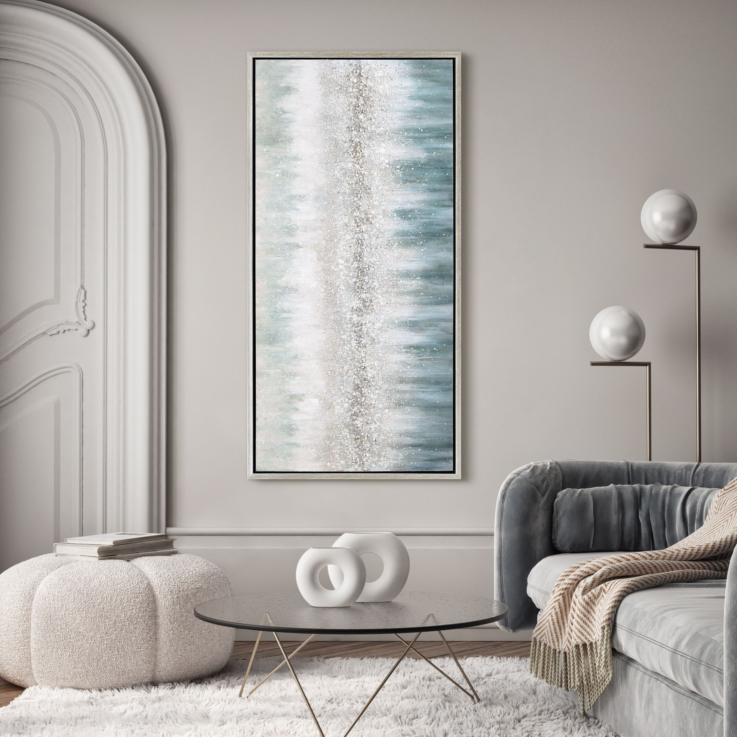 Empire Art Direct 48" x 24" Silver Mist Textured Glitter Hand Painted Framed Canvas Wall Art