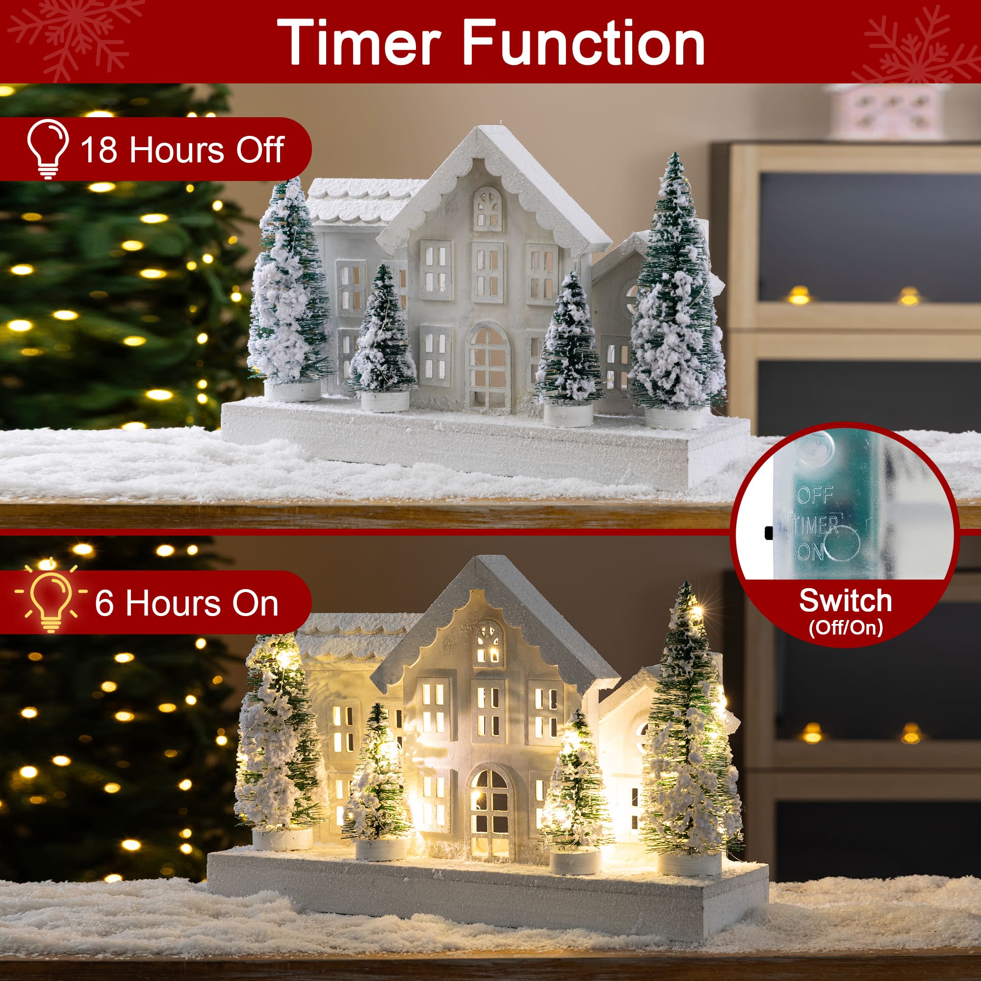 Glitzhome® Lighted Wooden Snowy Village Christmas Table Décor