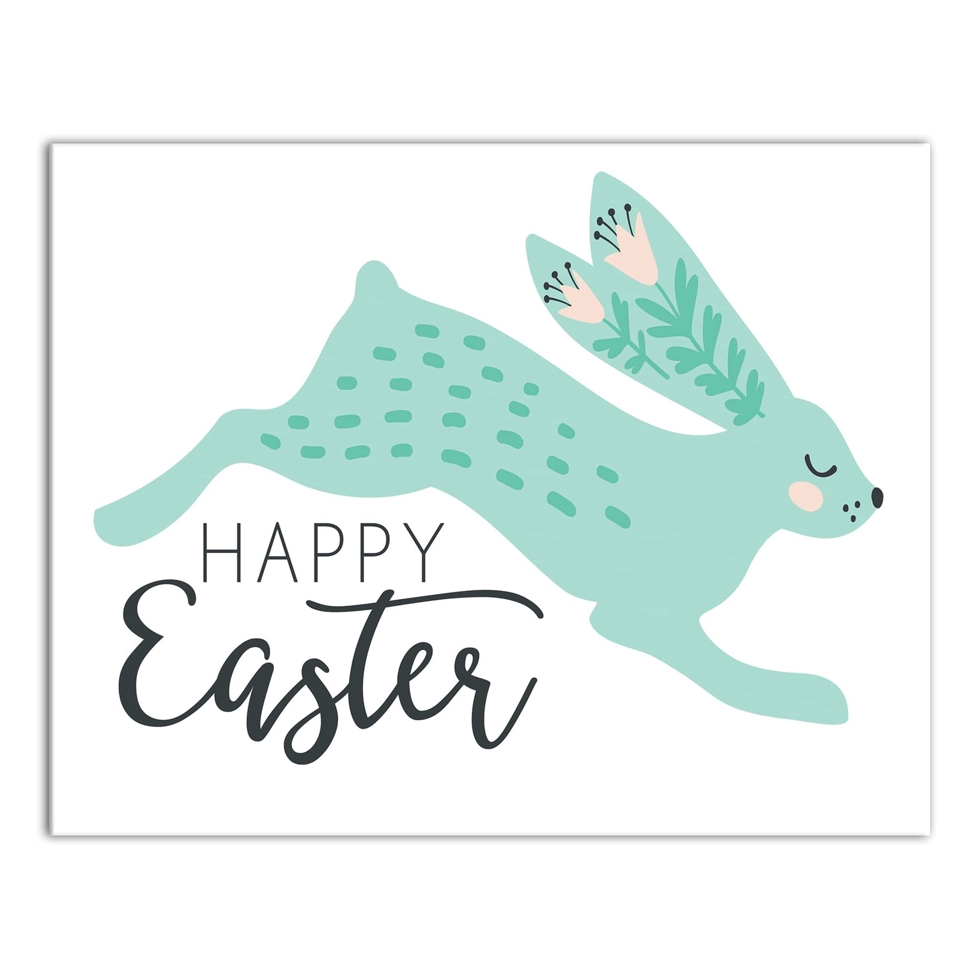 Teal Leaping Rabbit Canvas Wall Art