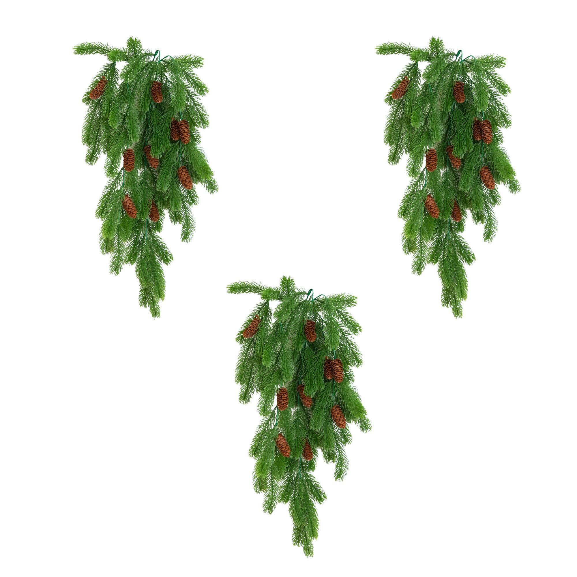 Nearly Natural 30" UV Resistant Artificial Christmas Pine & Pinecone Hanging Plants, 3ct.