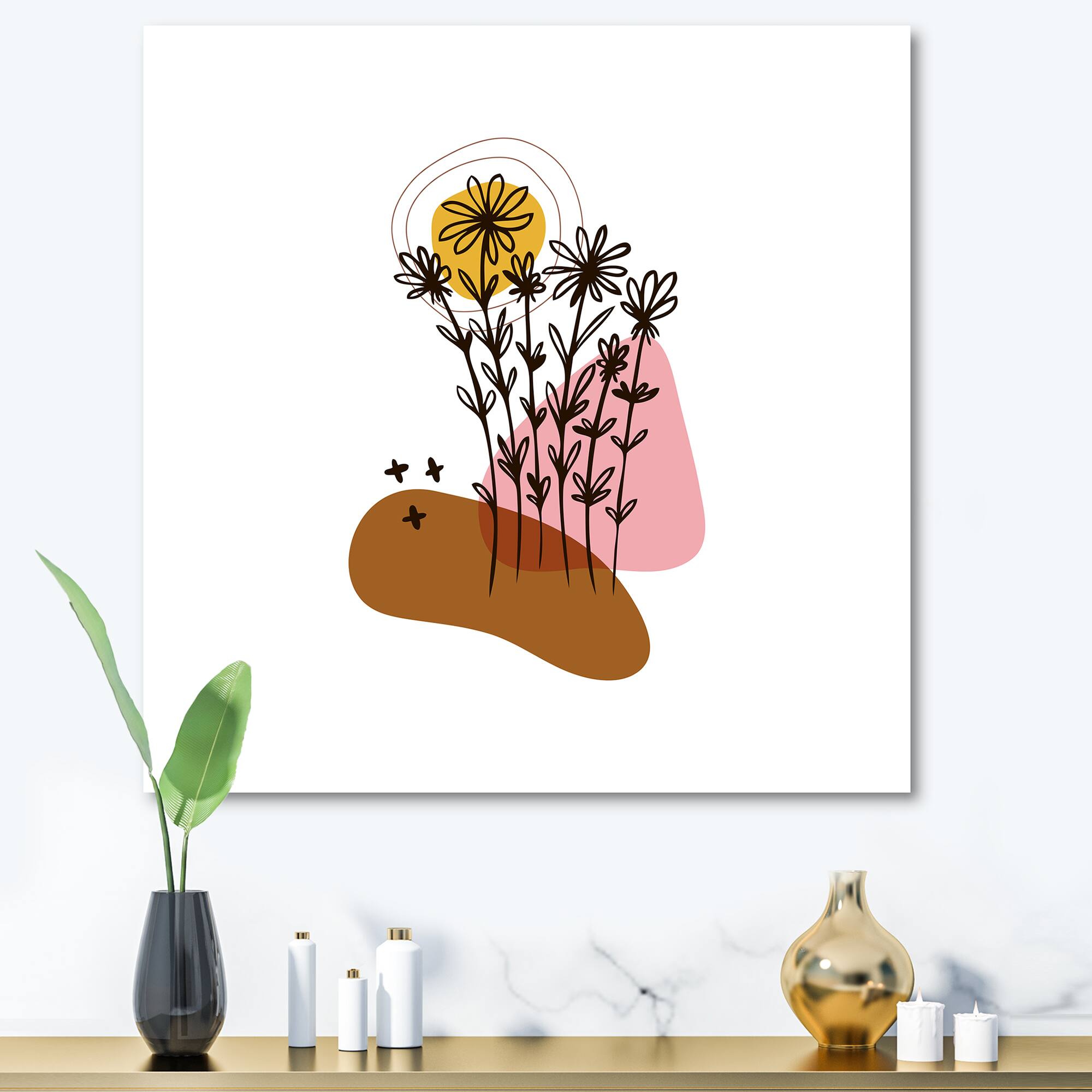 Designart - Elementary Shapes With Abstract Flowers Plants I