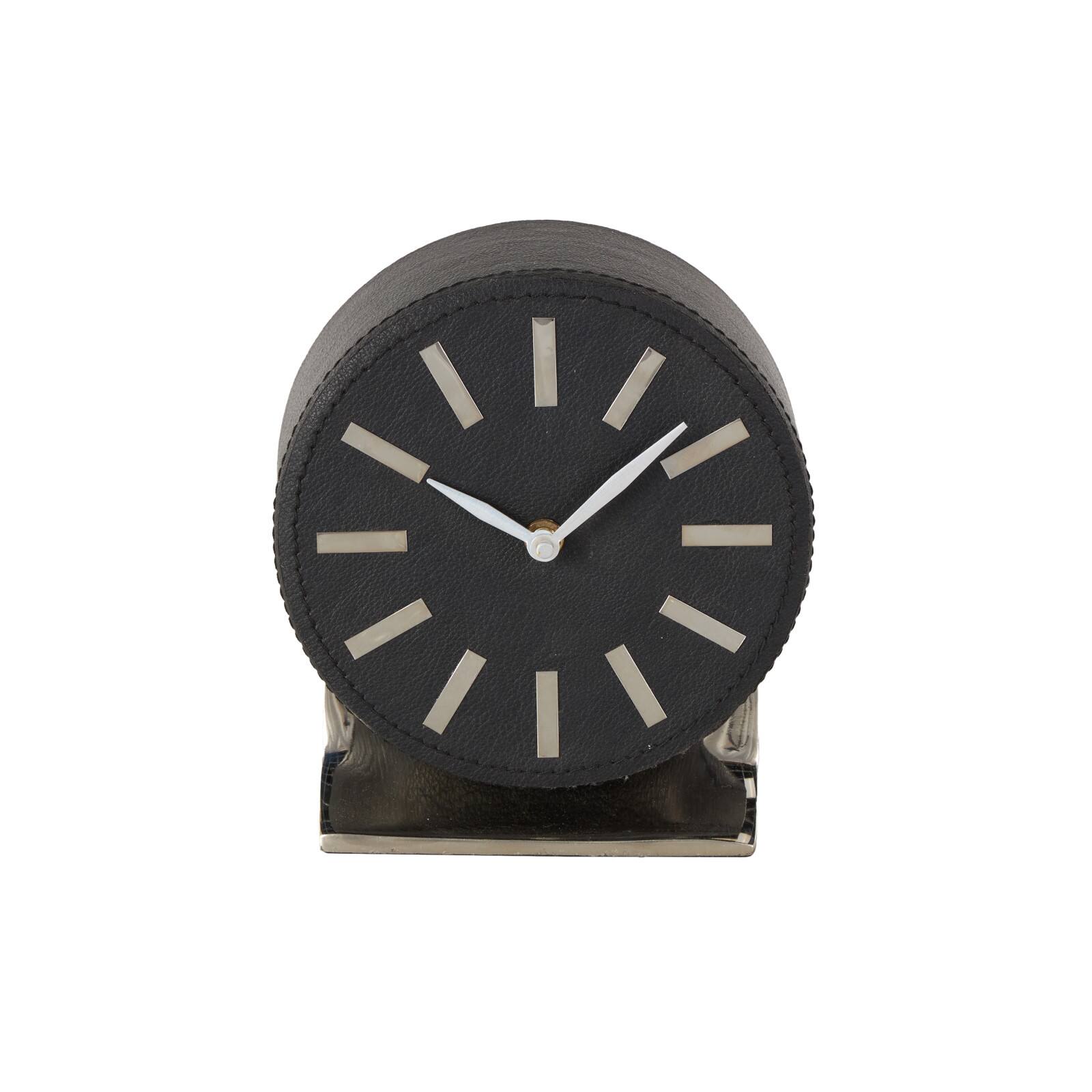 Faux Leather Round Decorative Clock with Rectangular Base
