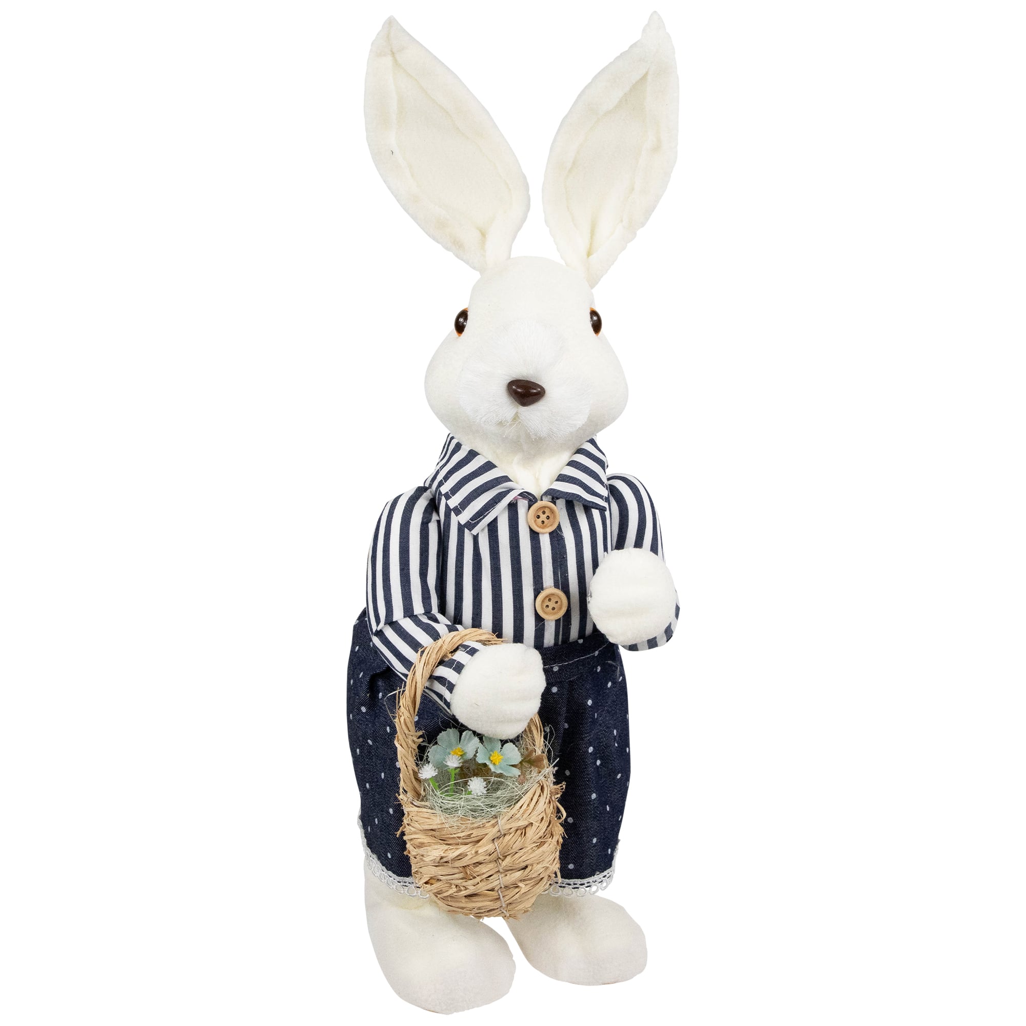 19" Navy Blue Standing Girl Bunny with Basket Easter Figure By Northlight in White/Navy Blue | 19" x 5.75" x 8" | Michaels®