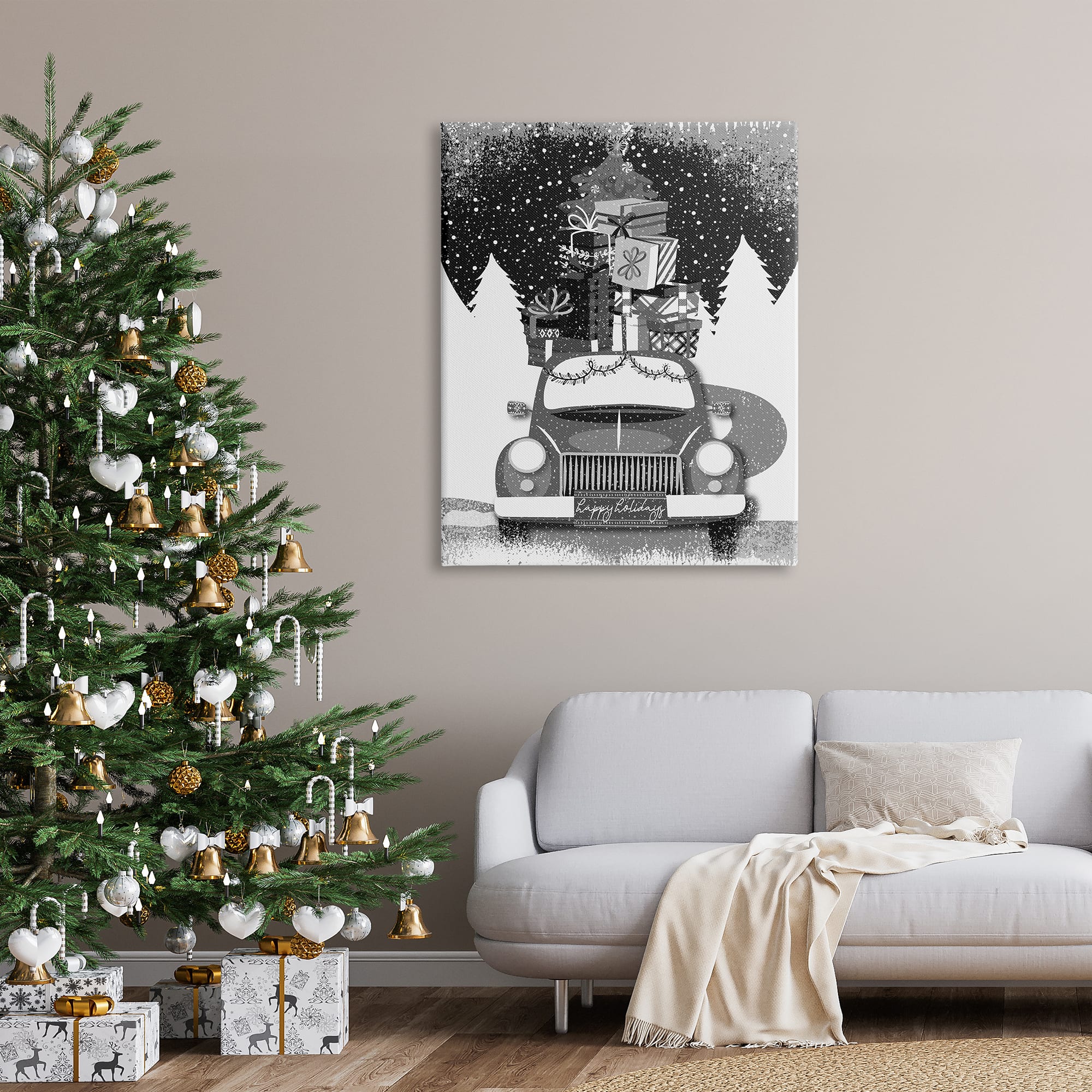 Stupell Industries Happy Holidays Gifts Car Canvas Wall Art
