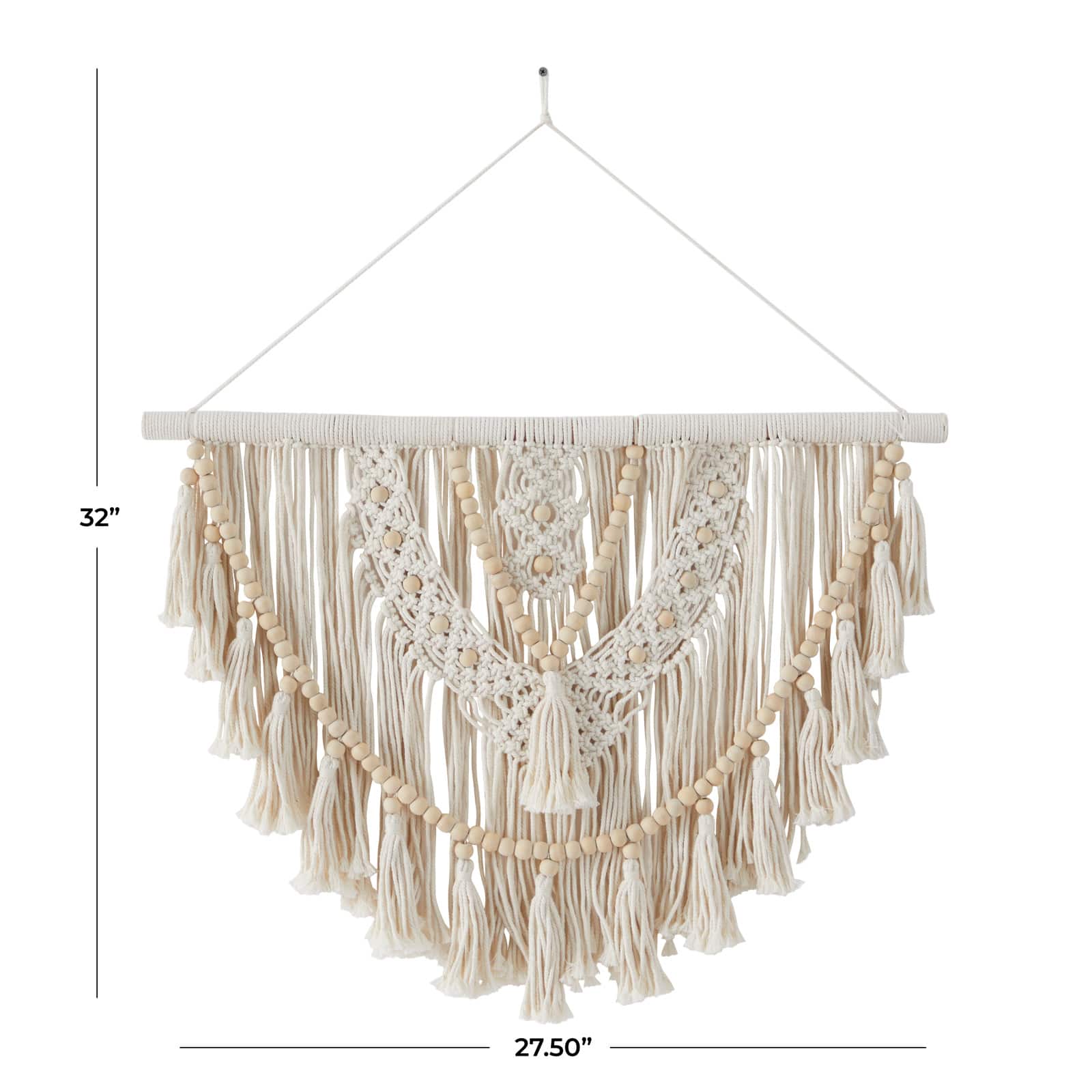 White Fabric Bohemian Wall Decor, 28" x 1" x 32"