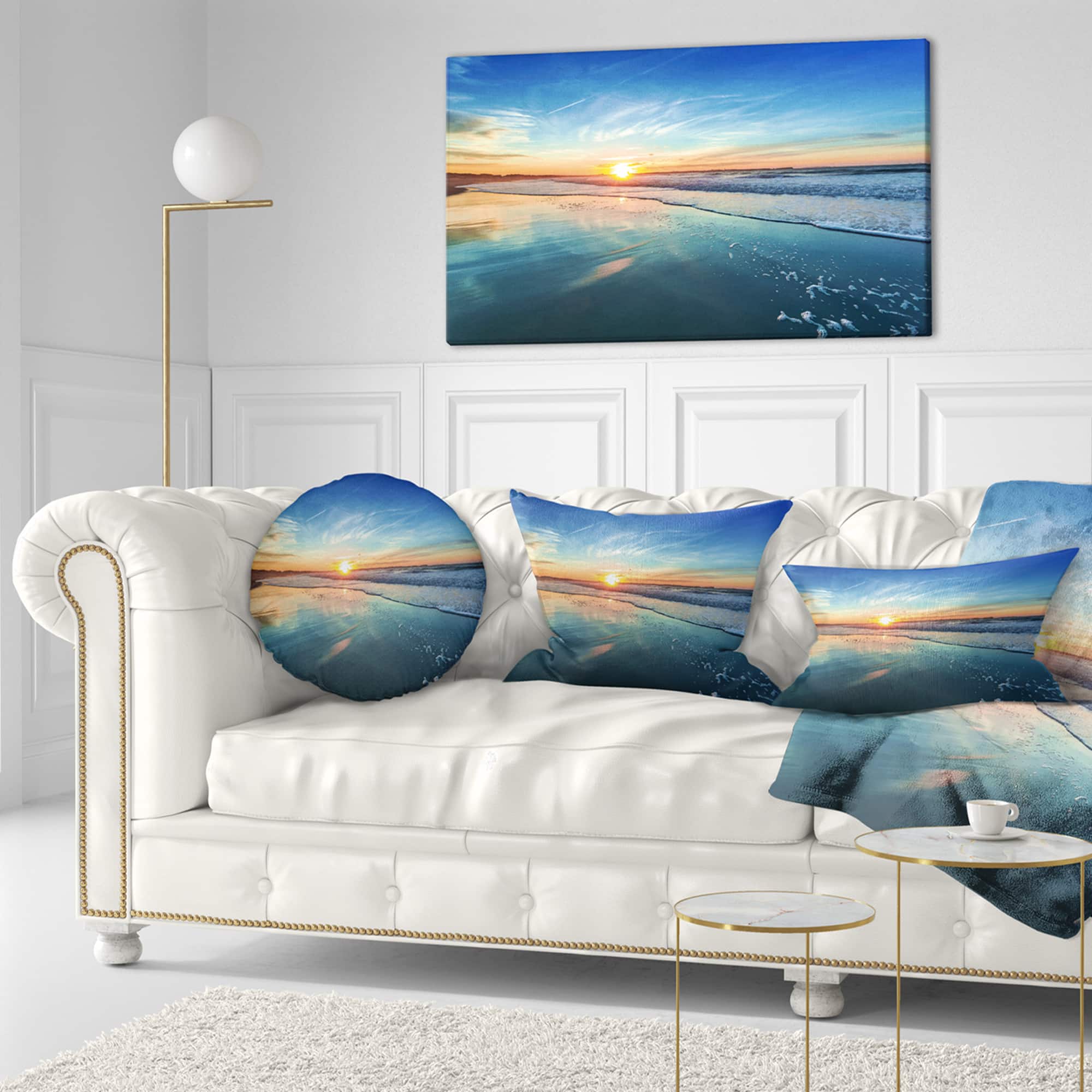 Designart - Blue Seashore with Distant Sunset - Seascape Canvas Art Print